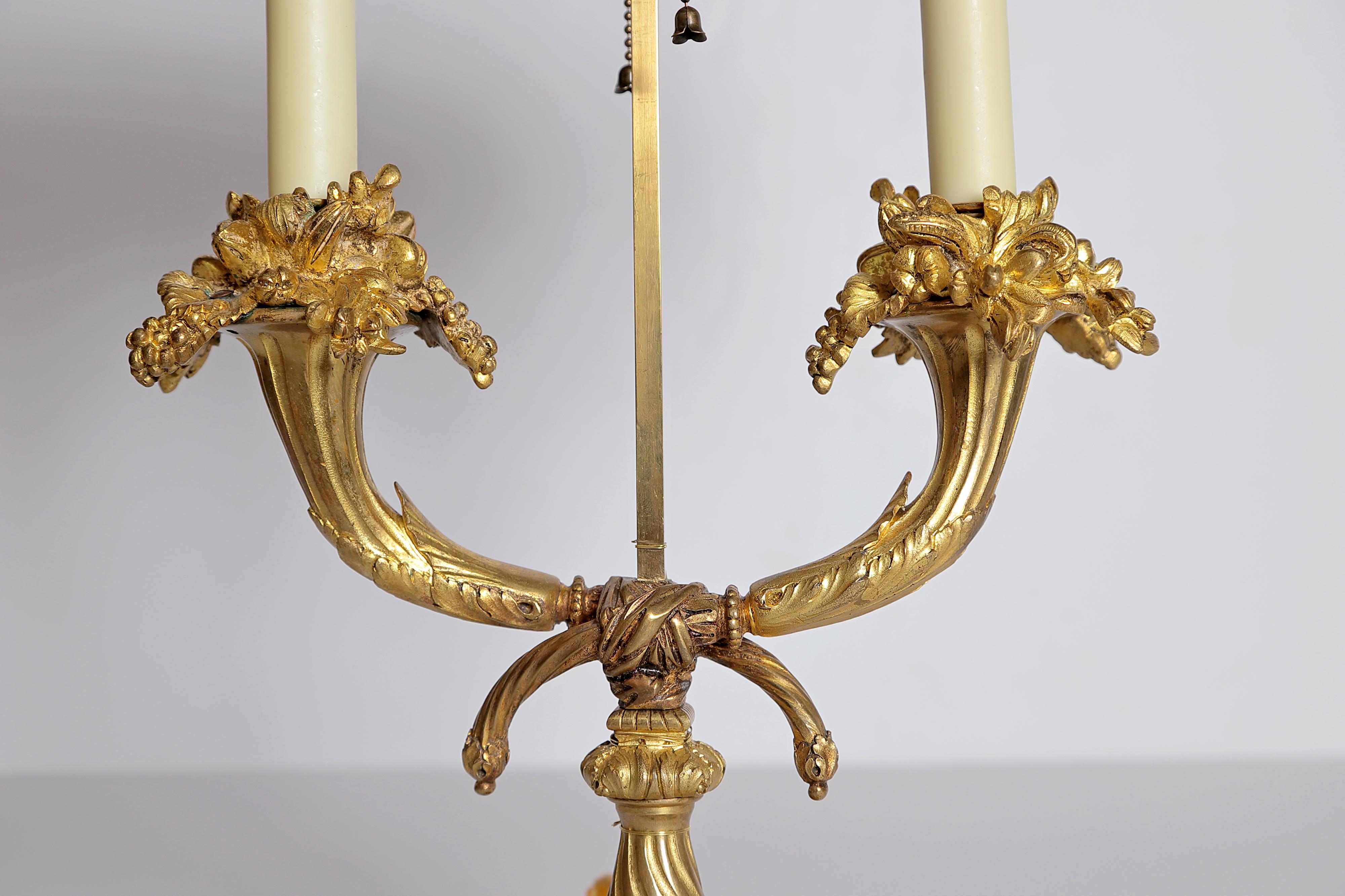 19th Century Louis XVI Style Ormolu Bouillotte Lamp with Red Tole Shade For Sale 5