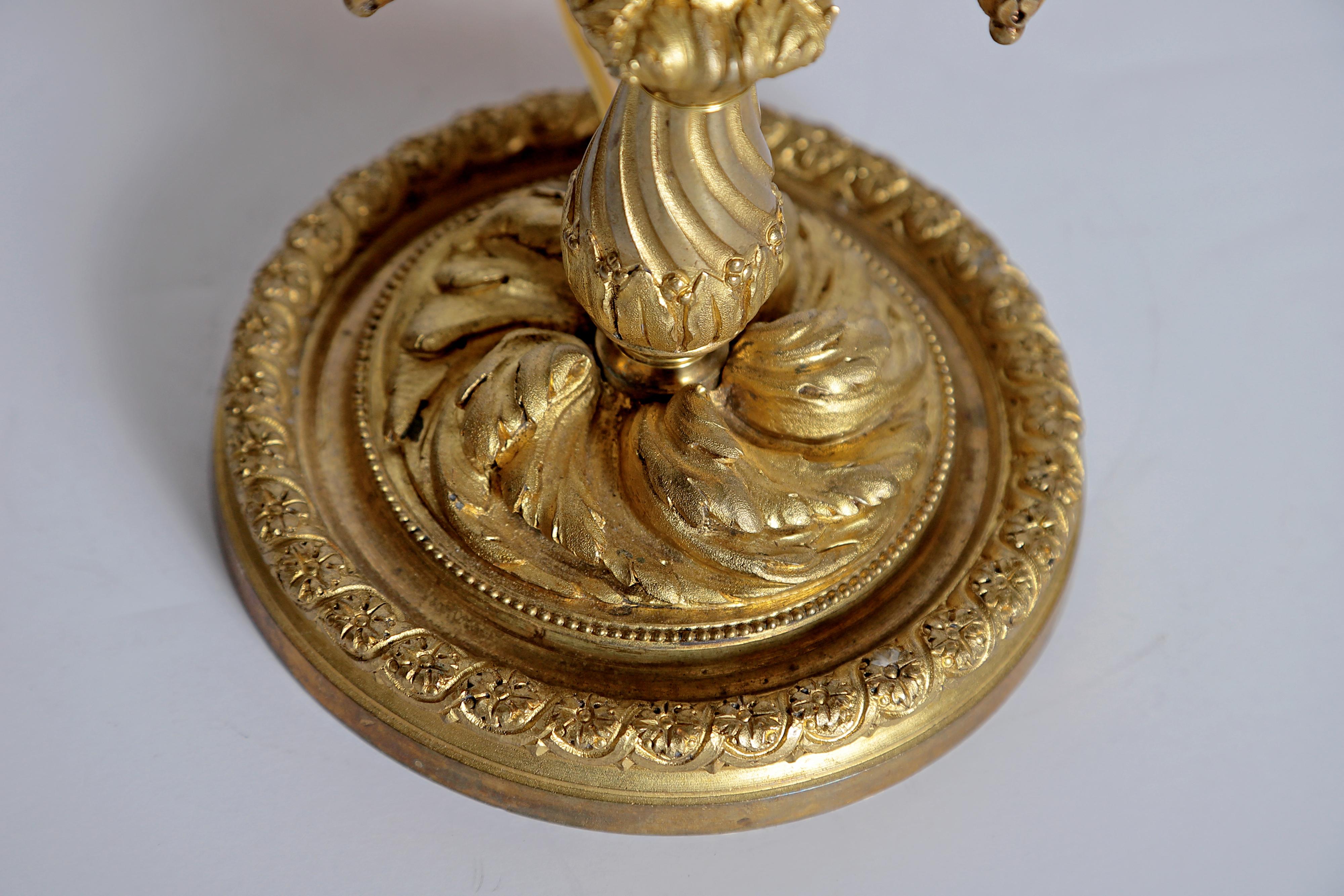 Lampe Bouillotte de style Louis XVI du 19ème siècle en bronze doré avec abat-jour en tôle rouge en vente 6