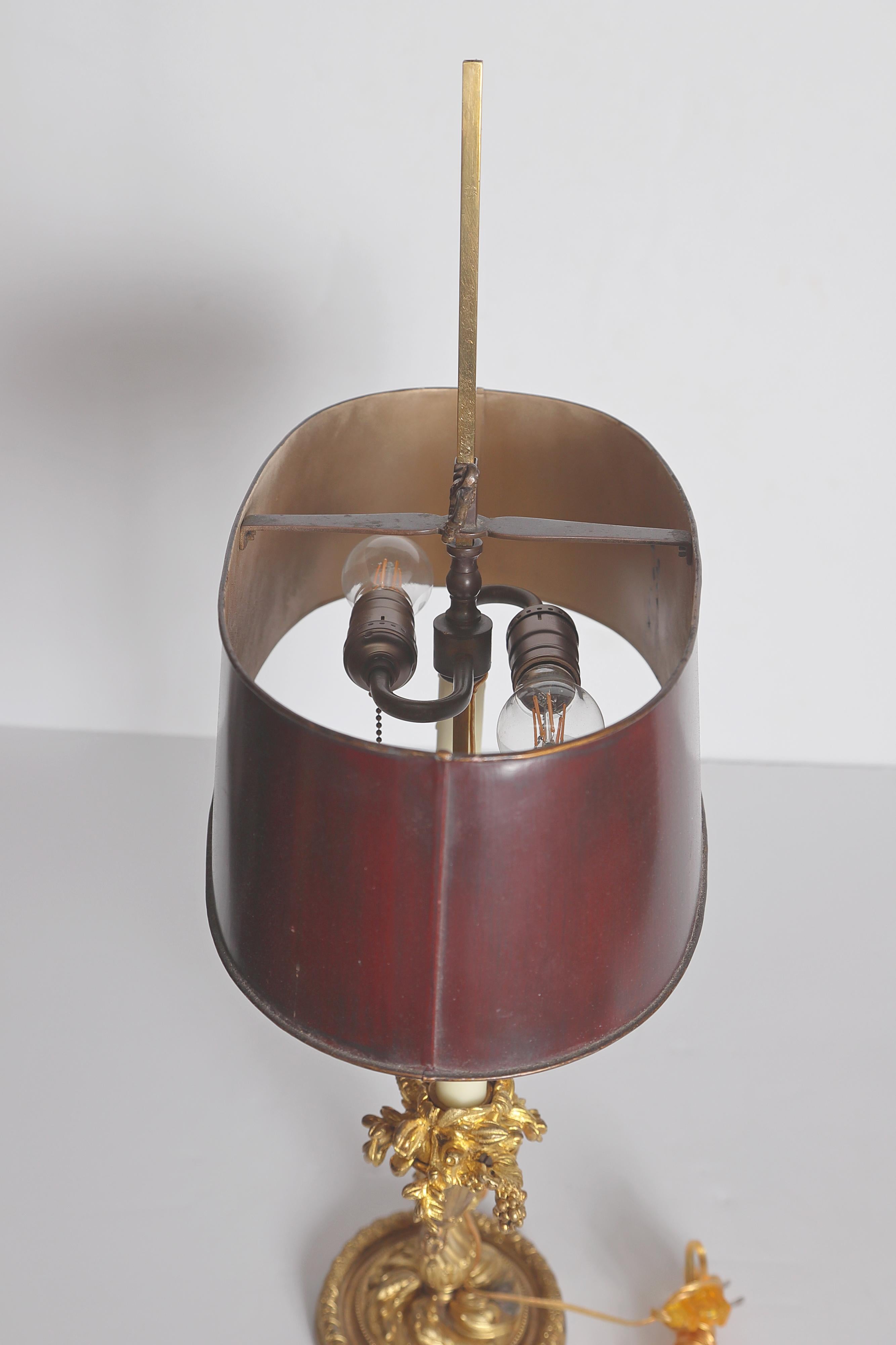 Ormolu-Bouillotte-Lampe im Louis-XVI.-Stil des 19. Jahrhunderts mit rotem Zinnschirm (Französisch) im Angebot