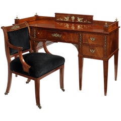 19th Century Mahogany and Gilt Bronze Desk and Chair in the Empire Style