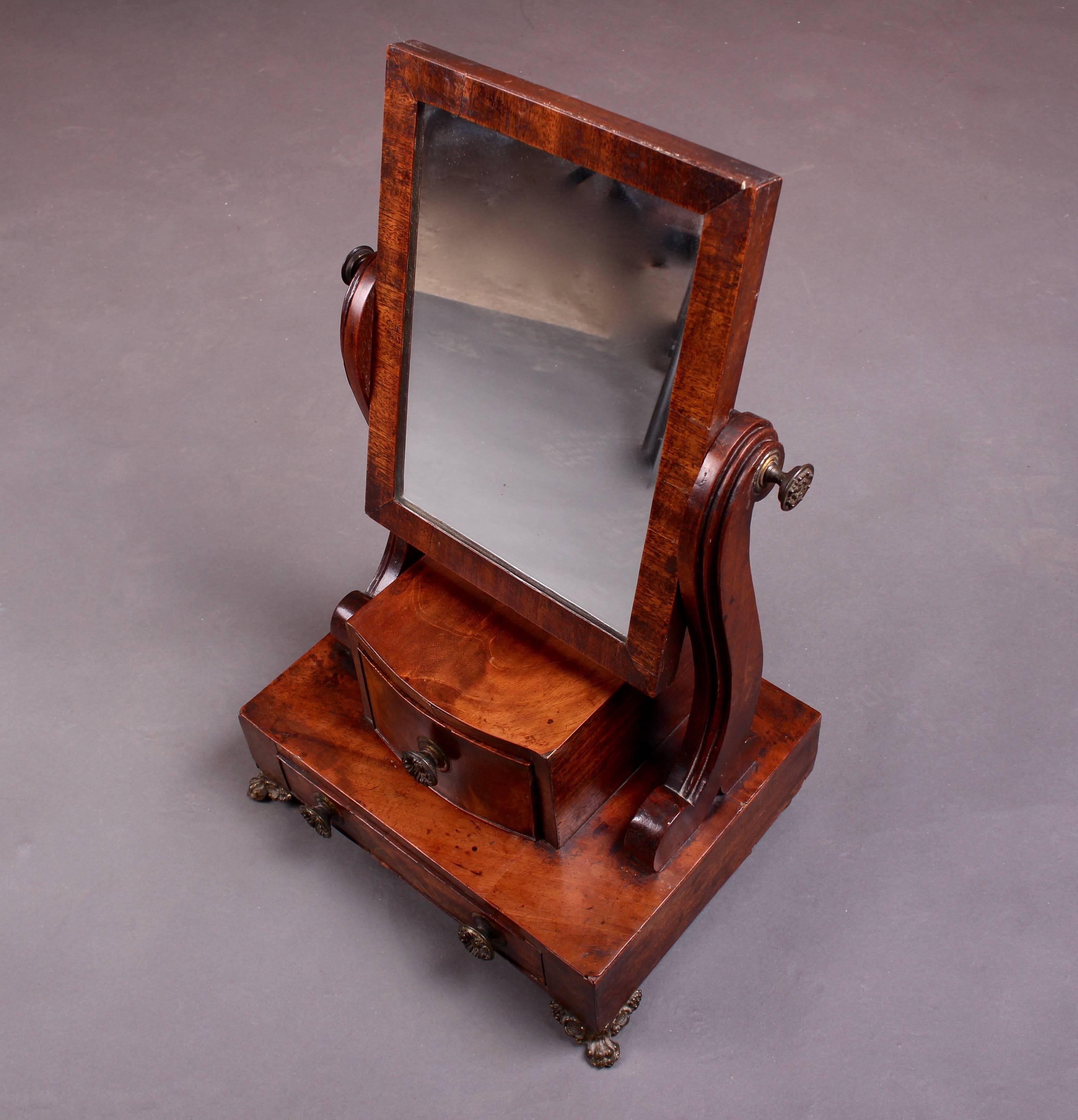 19th Century Mahogany Swing Mirror on Brass Feet In Good Condition In Heathfield, East Sussex