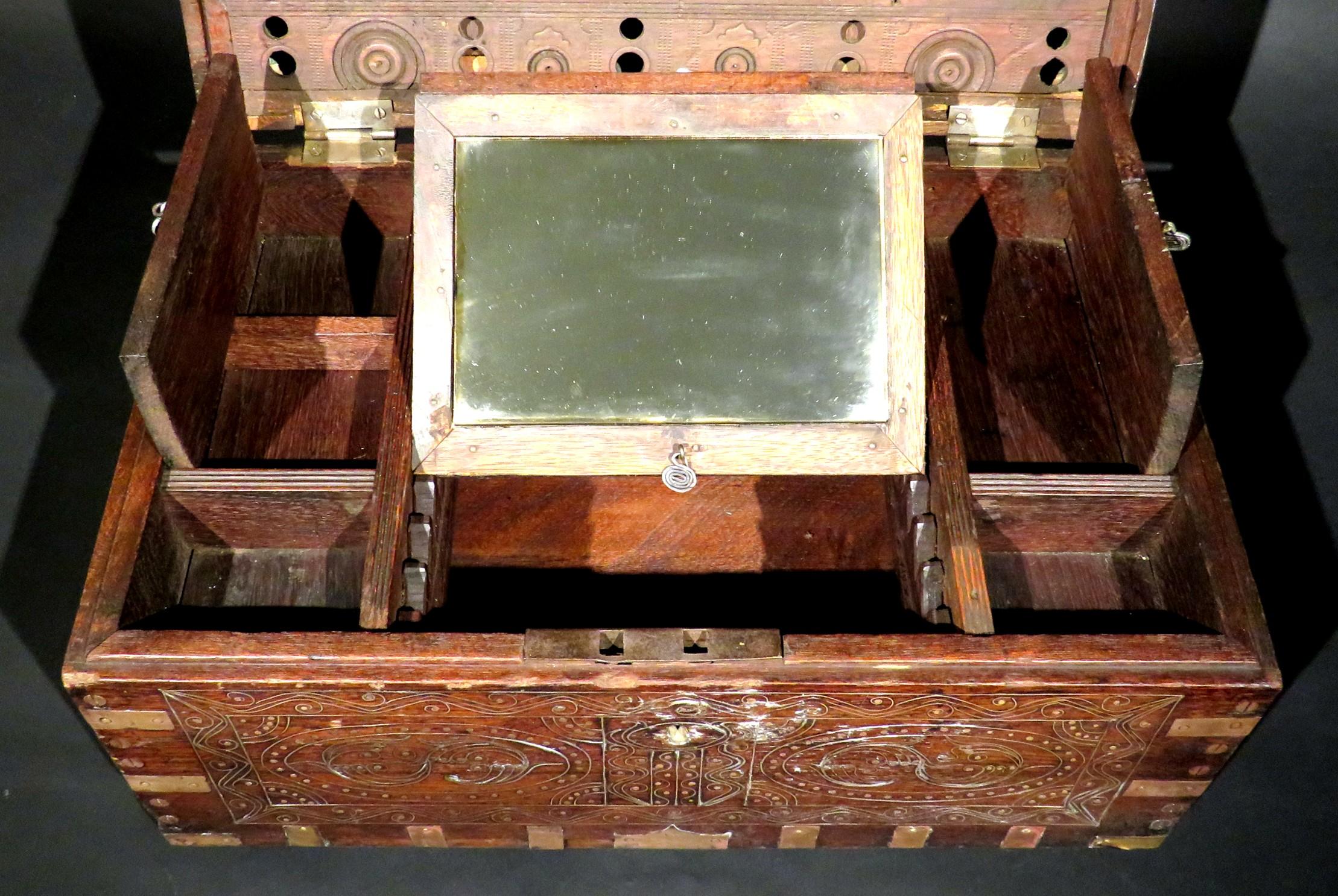 A 19th Century Brass Bound Mandalay Teak Campaign Dressing Box, Burma Circa 1860 For Sale 3