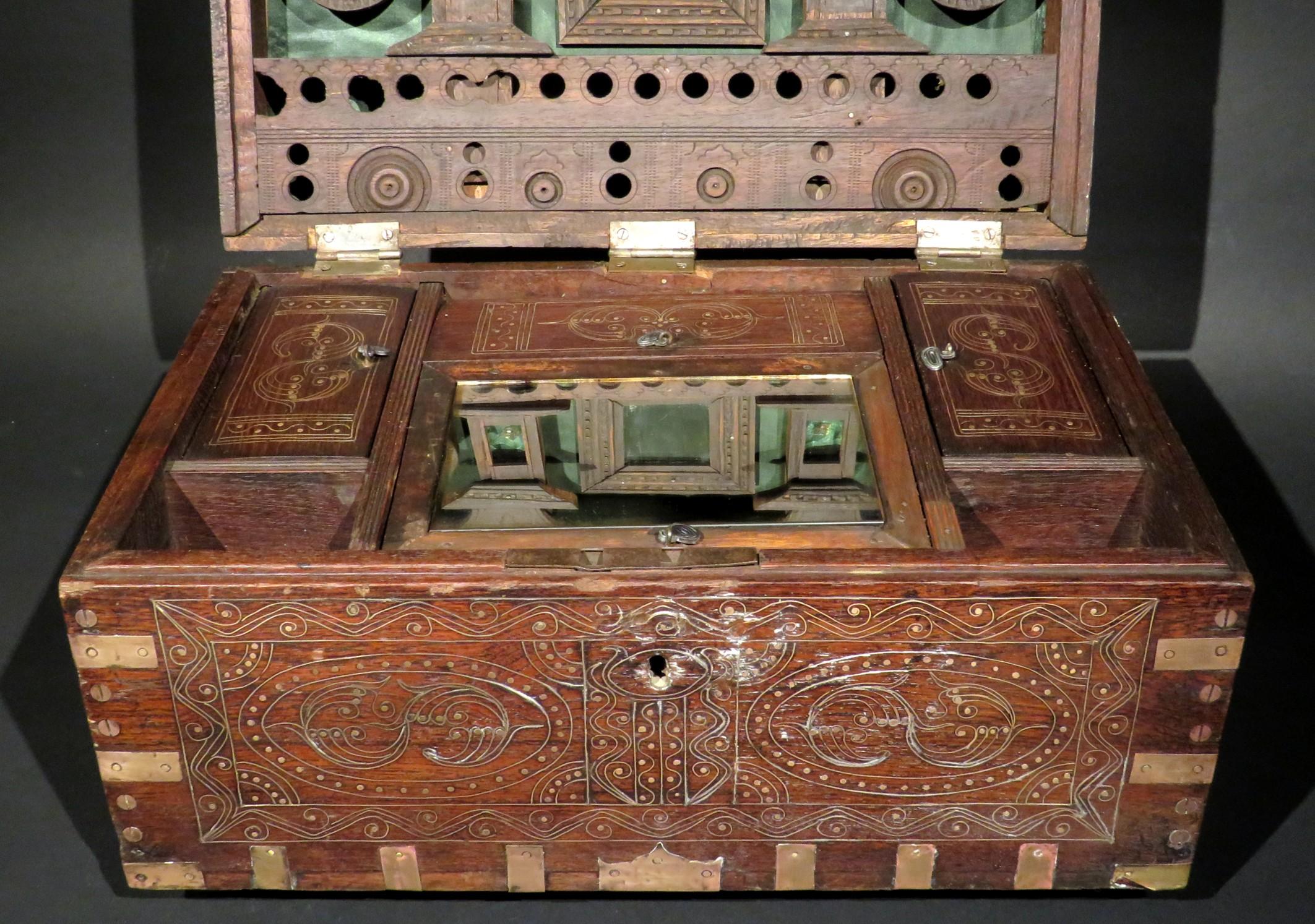 A 19th Century Brass Bound Mandalay Teak Campaign Dressing Box, Burma Circa 1860 For Sale 1