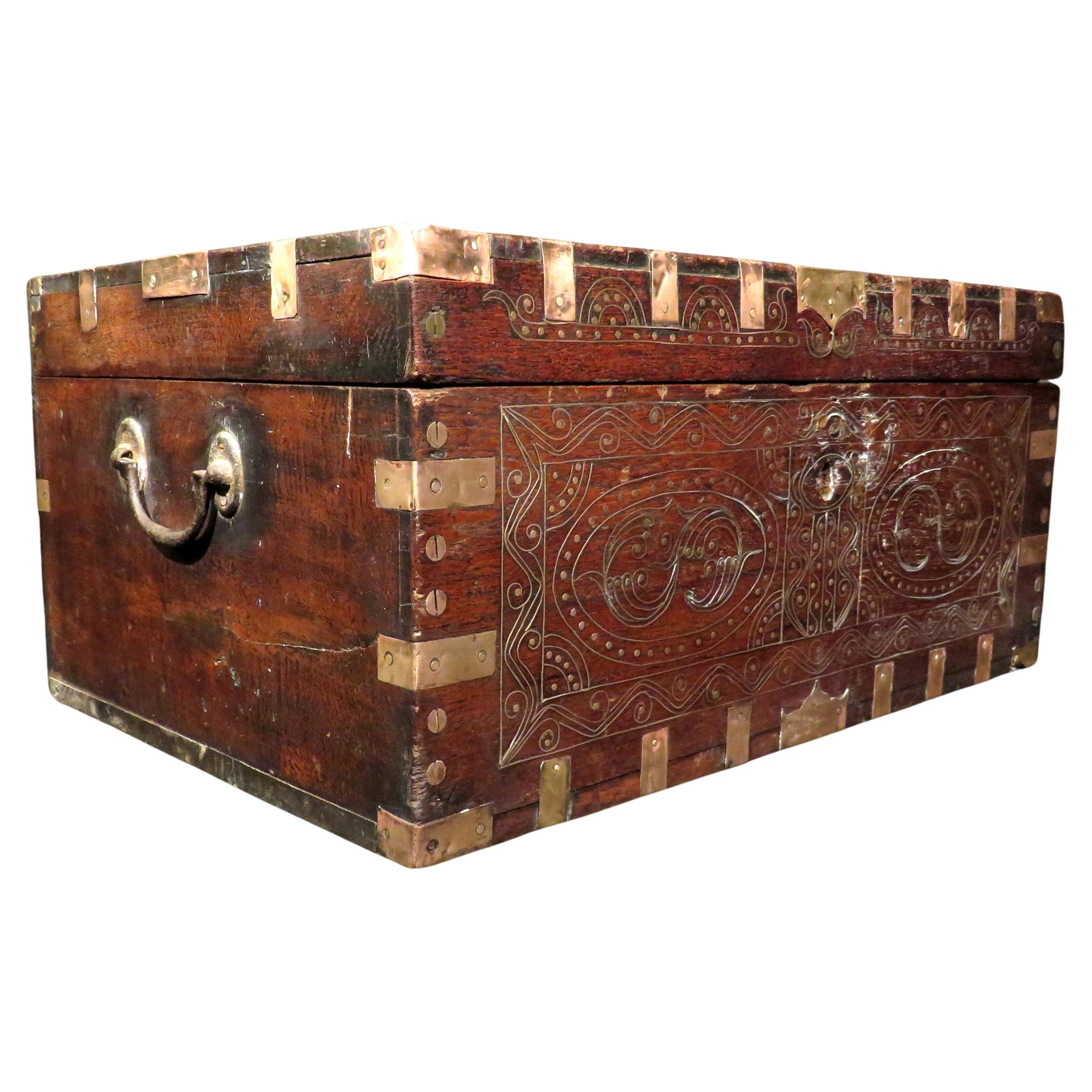 A 19th Century Brass Bound Mandalay Teak Campaign Dressing Box, Burma Circa 1860