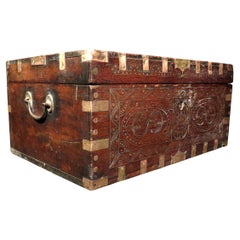 Used A 19th Century Brass Bound Mandalay Teak Campaign Dressing Box, Burma Circa 1860