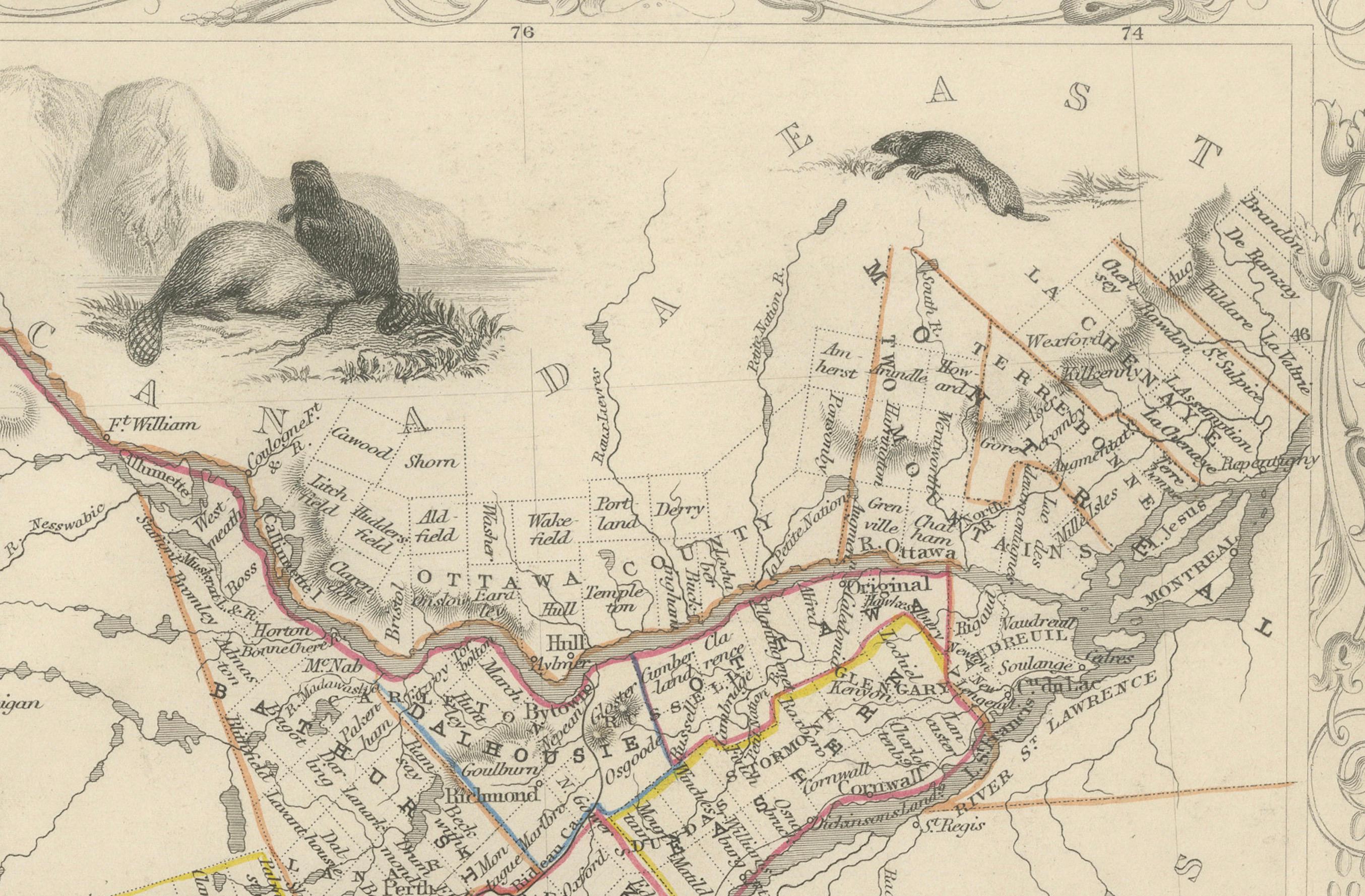 Gravé Carte de l'Ouest canadien du XIXe siècle avec les chutes du Niagara et des scènes indigènes en vente