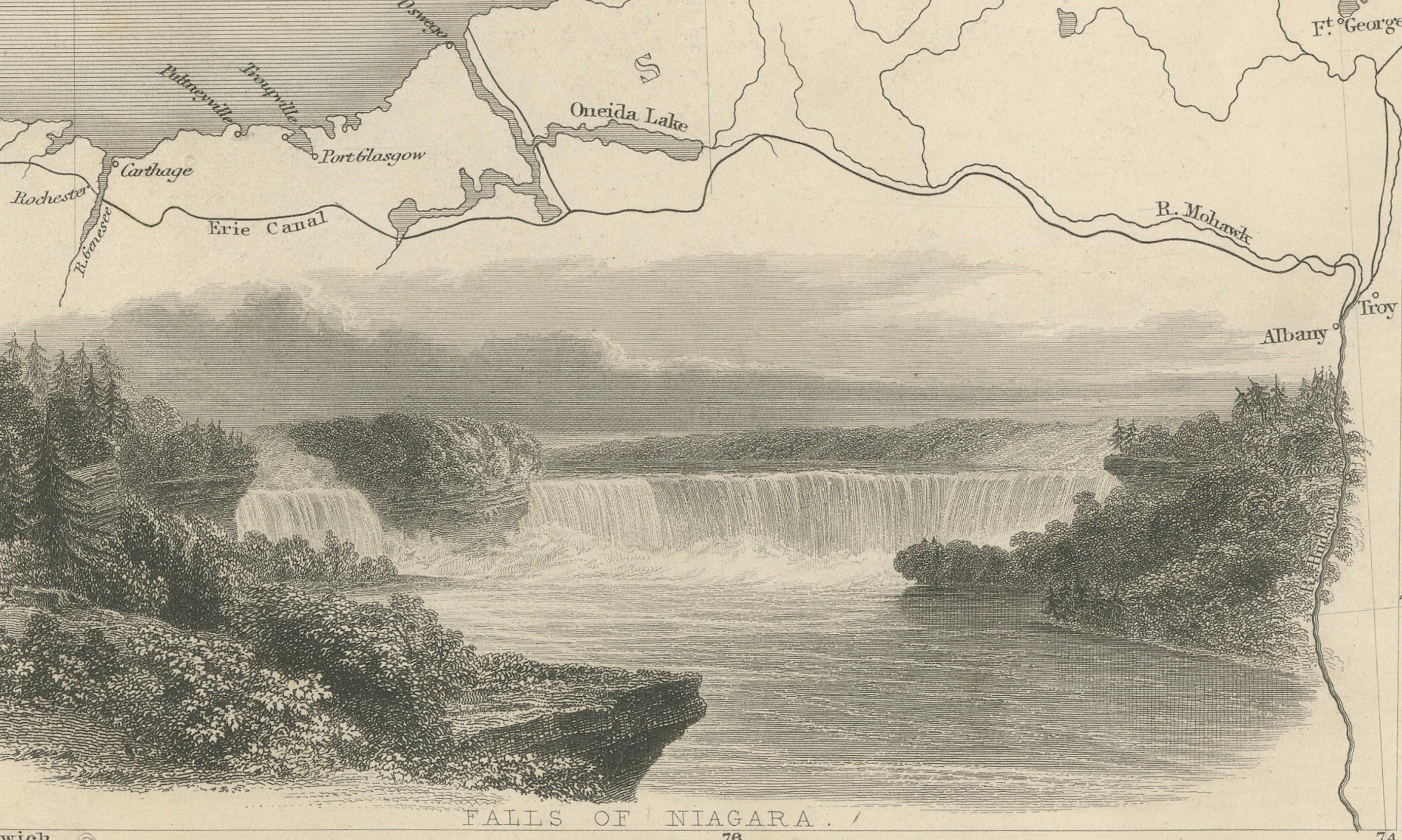 Carte de l'Ouest canadien du XIXe siècle avec les chutes du Niagara et des scènes indigènes Bon état - En vente à Langweer, NL