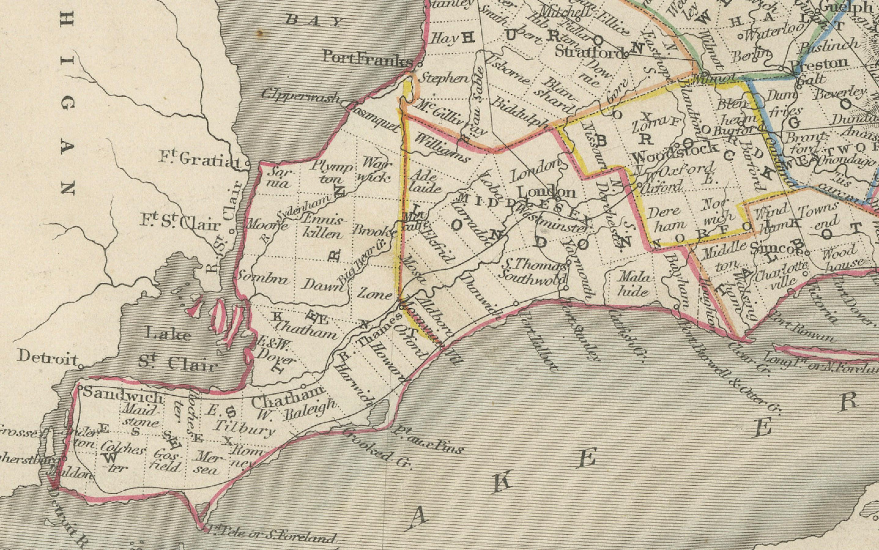 Milieu du XIXe siècle Carte de l'Ouest canadien du XIXe siècle avec les chutes du Niagara et des scènes indigènes en vente
