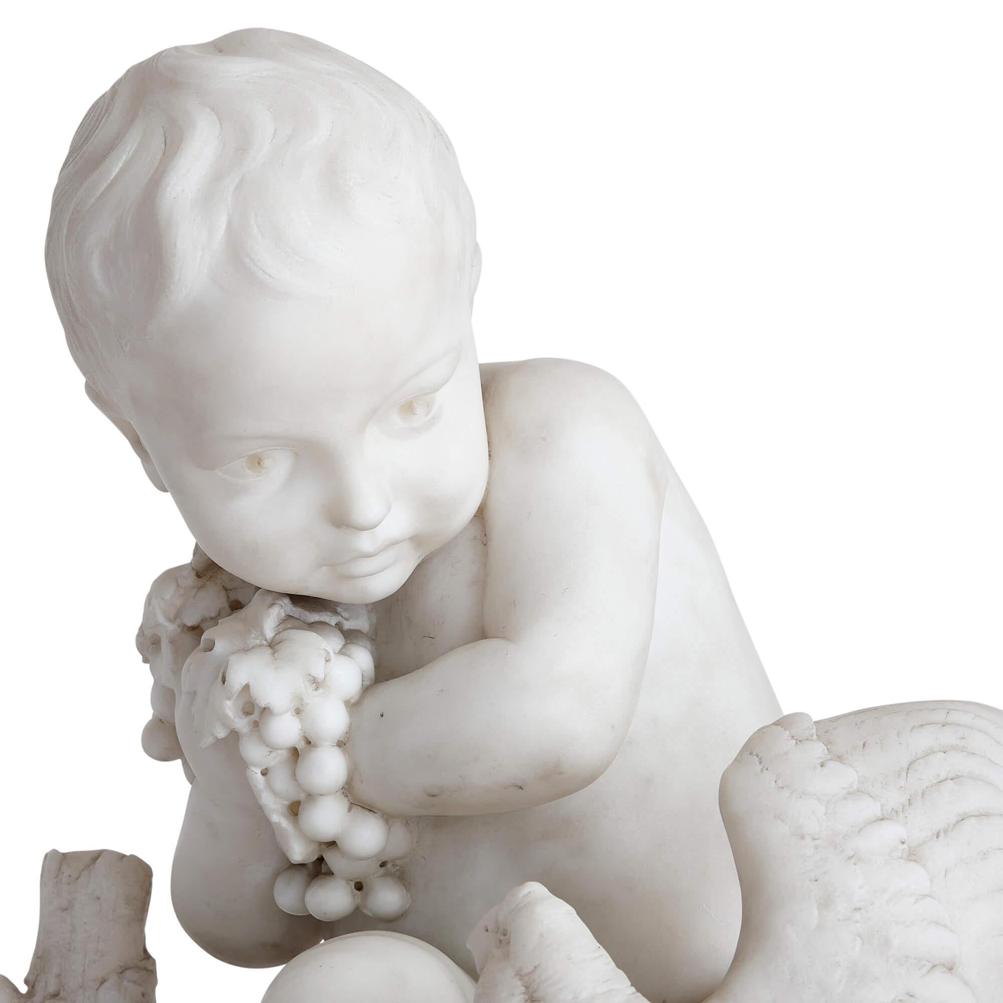 Neoclassical 19th Century Marble Putto Sculpture, Signed 'D'angelis' For Sale
