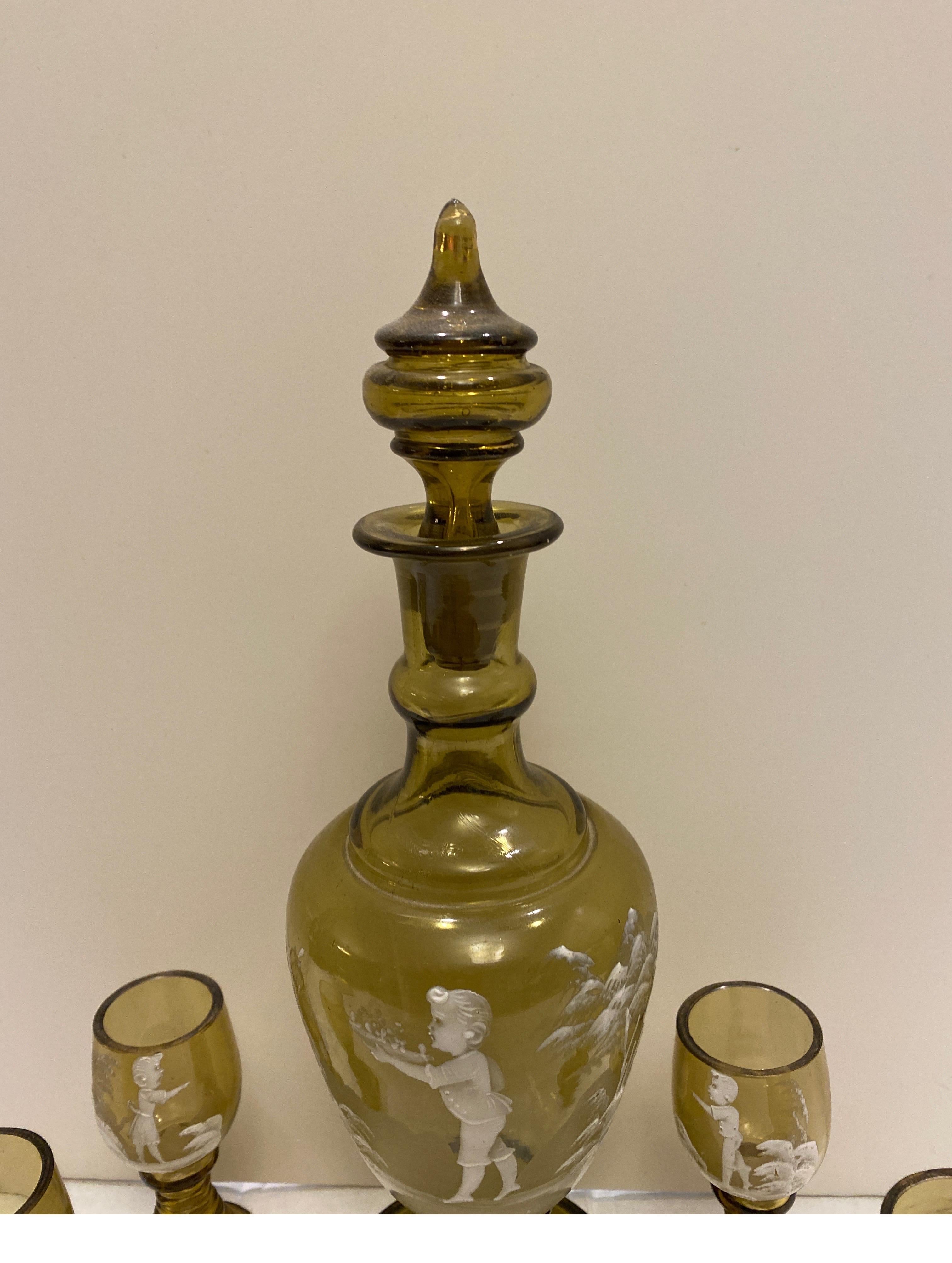 Victorian 19th Century Mary Gregory Glass Decanter with Glasses For Sale