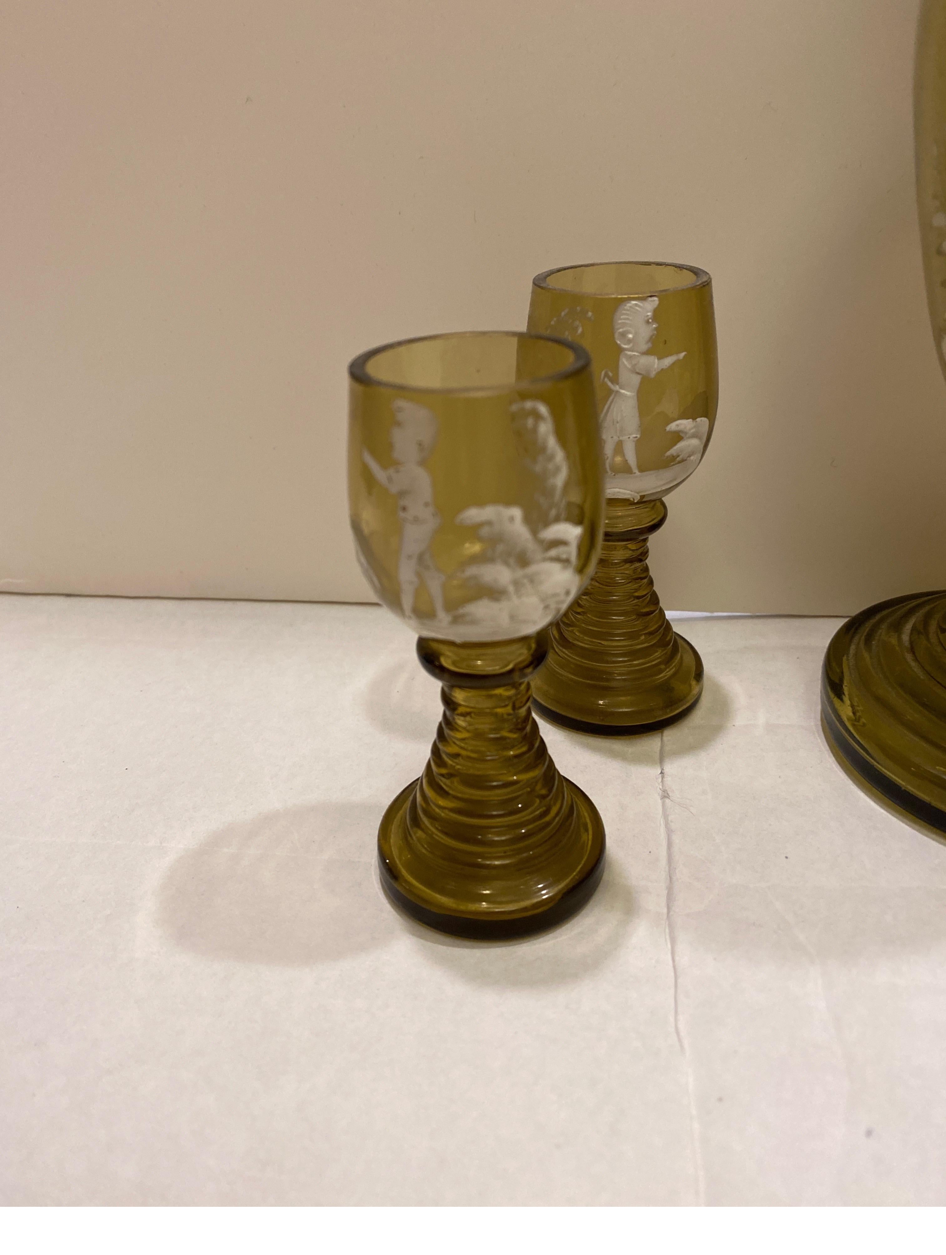 American 19th Century Mary Gregory Glass Decanter with Glasses For Sale