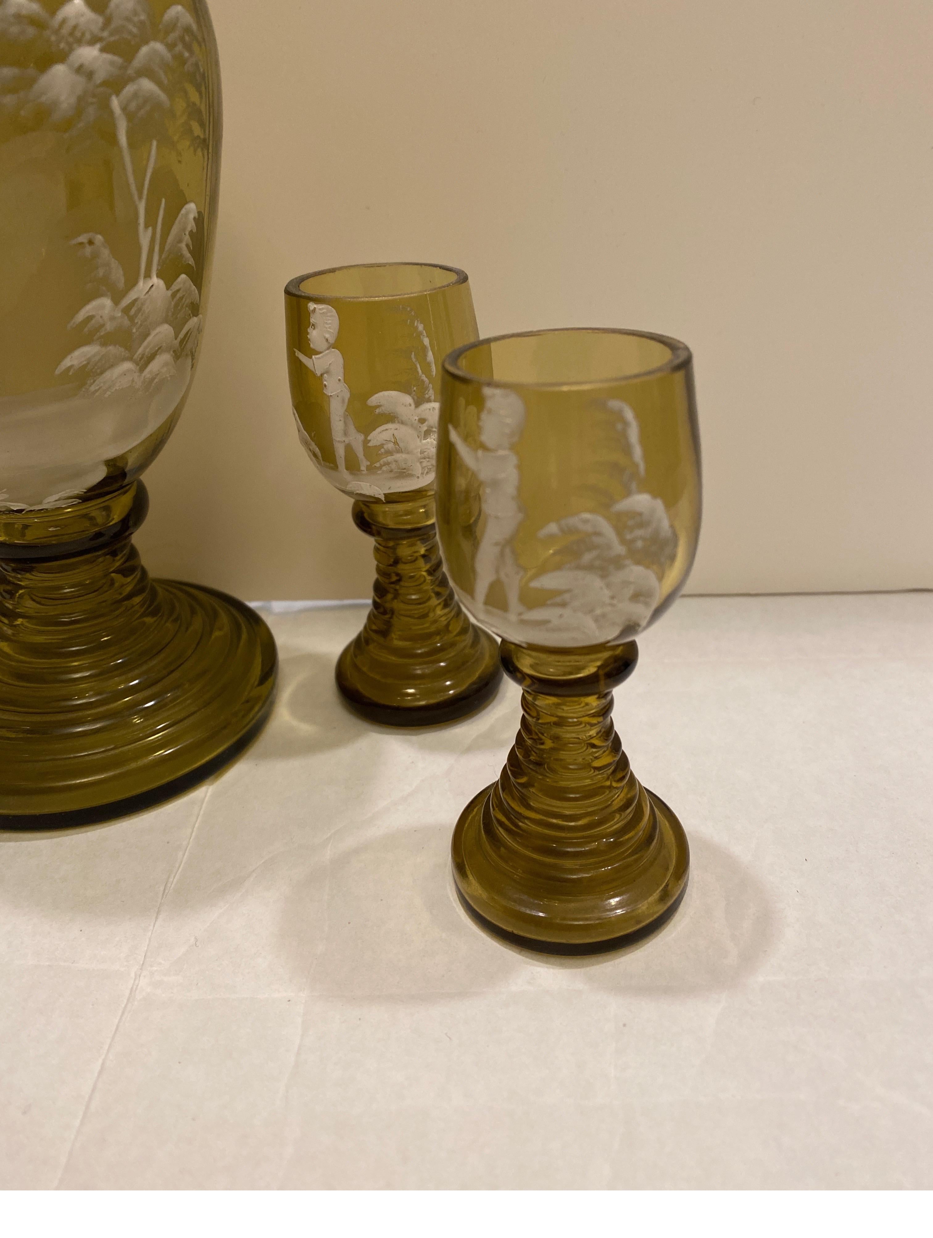 19th Century Mary Gregory Glass Decanter with Glasses In Good Condition For Sale In Lambertville, NJ