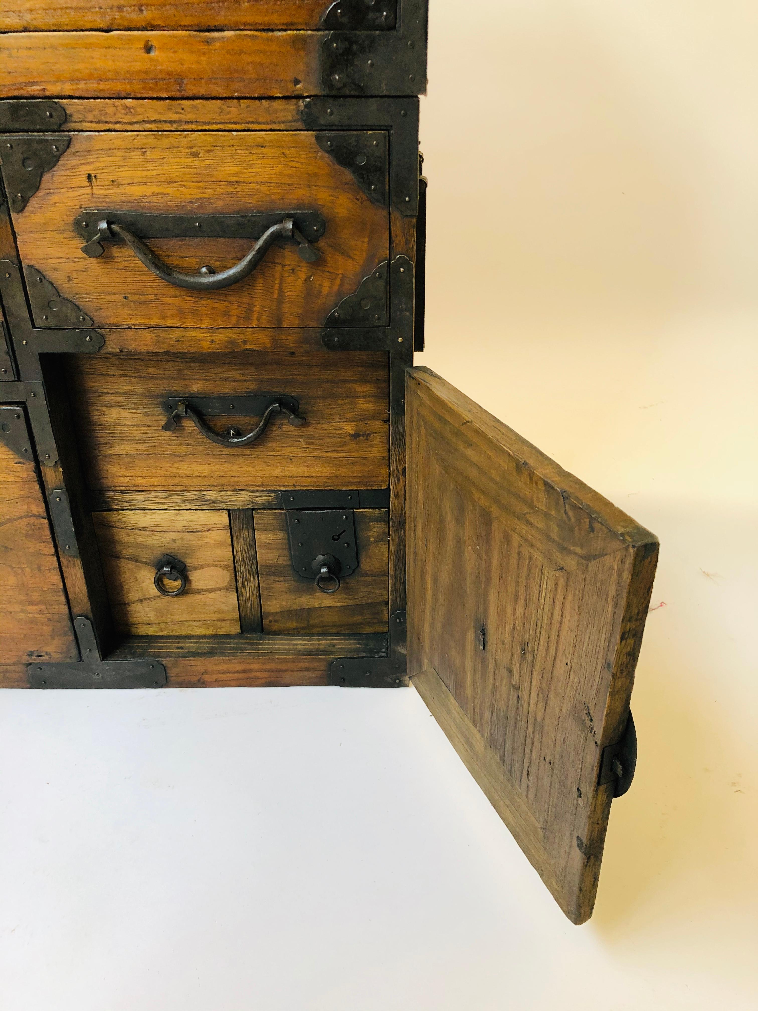 19th Century Meiji Period Cedar and Metal Bound Tansu- Japanese Chest In Good Condition For Sale In London, GB