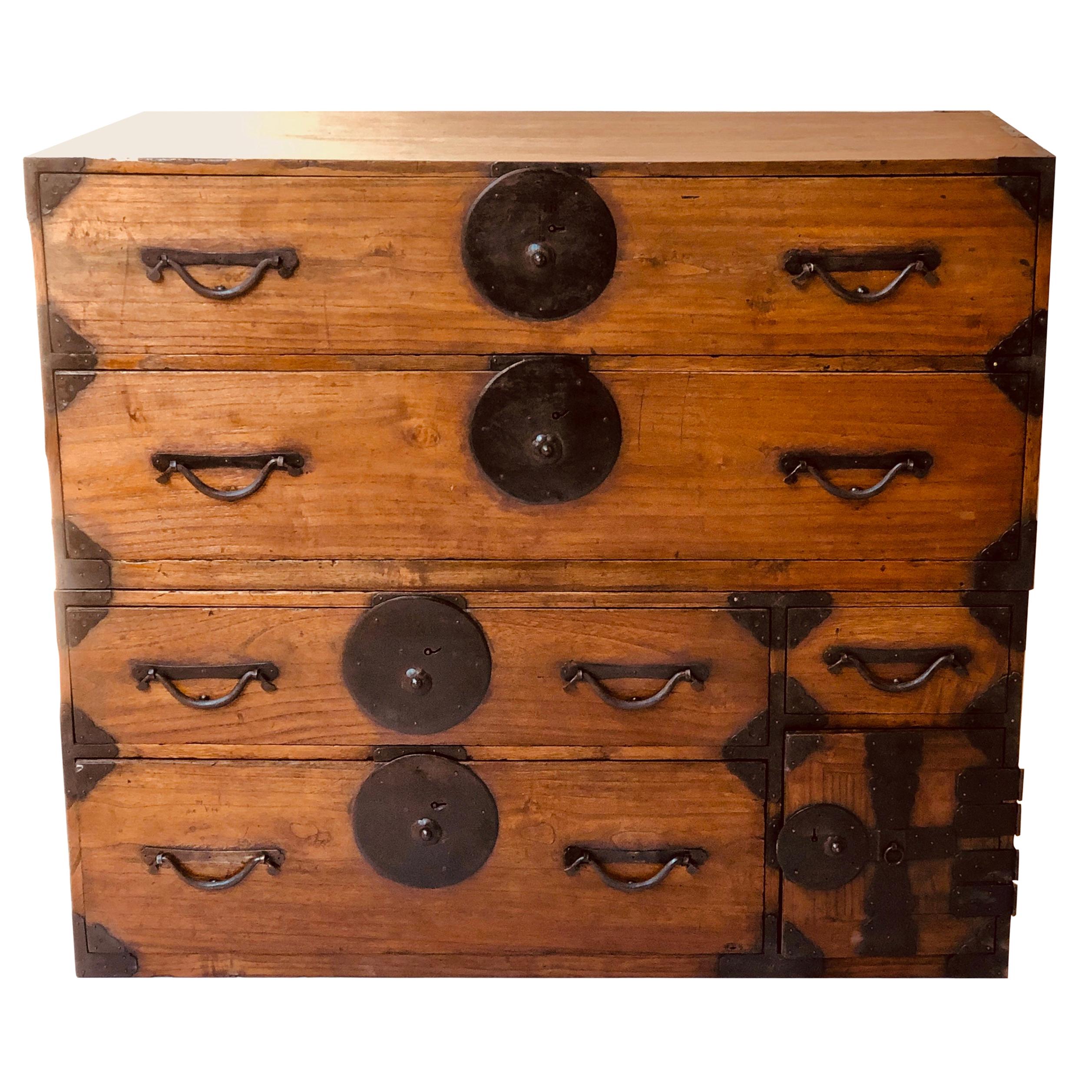 19th Century Meiji Period Cedar and Metal Bound Tansu- Japanese Chest For Sale
