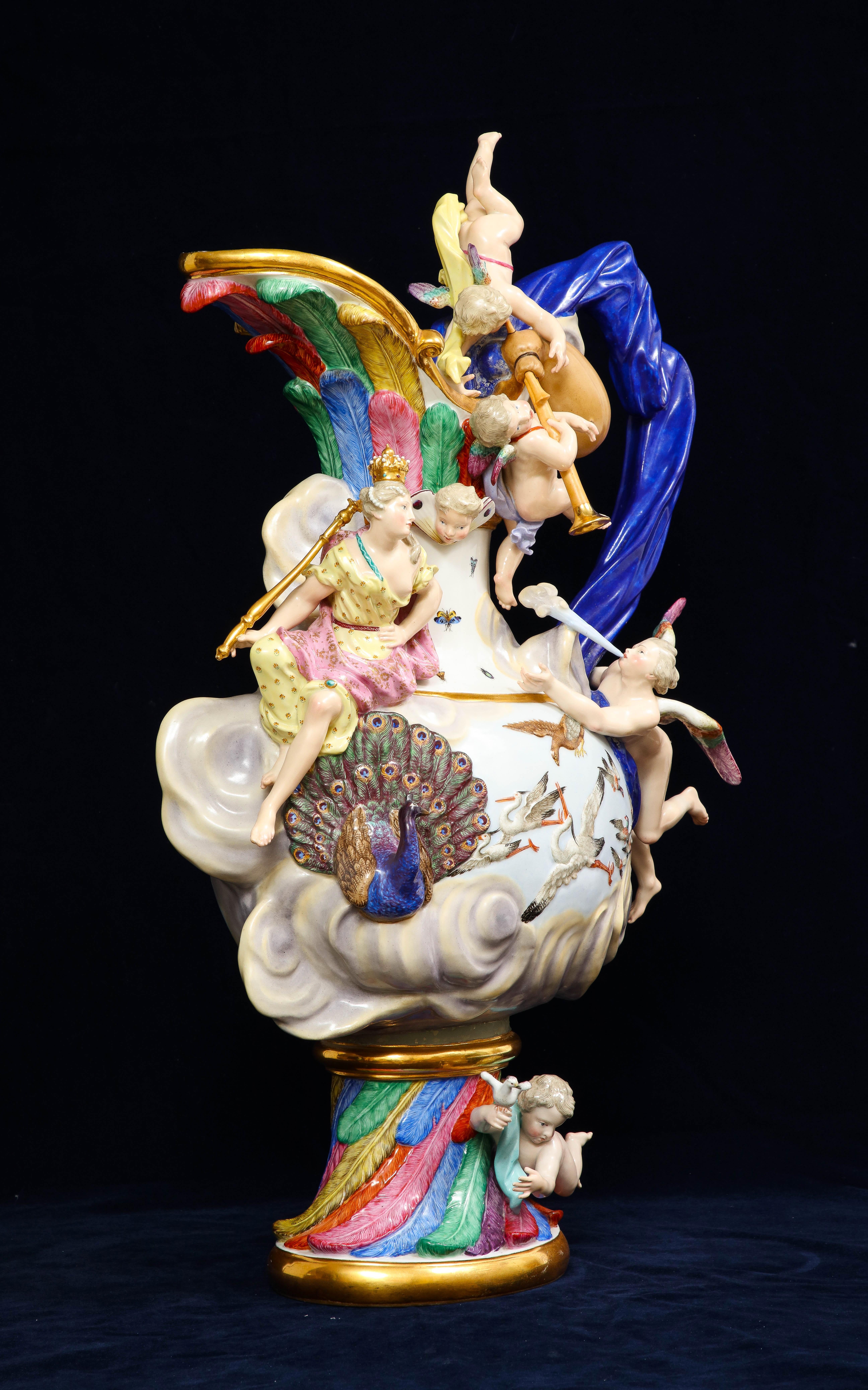 German A 19th Century Meissen Porcelain 'Elements' Ewer Emblematic of Air For Sale