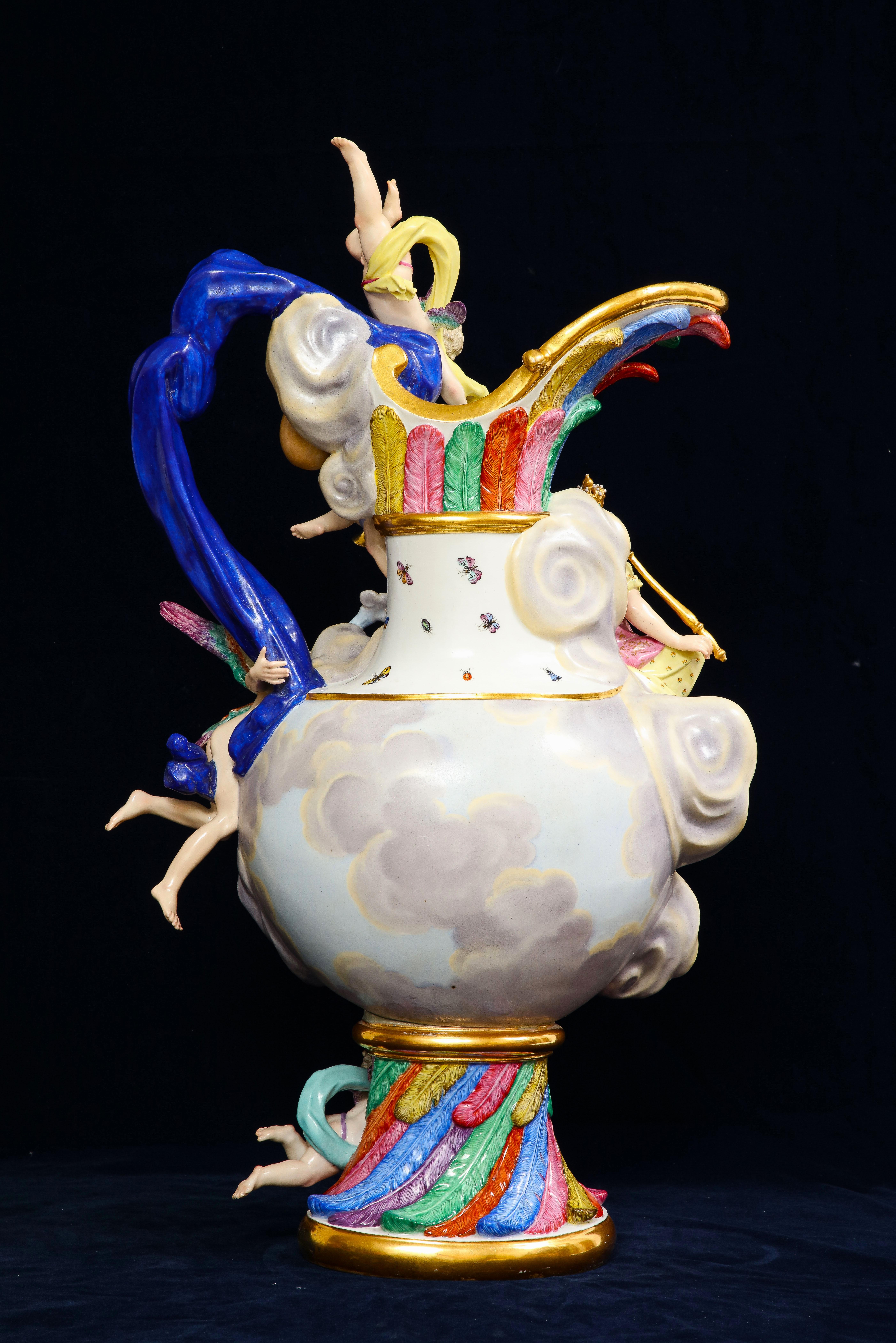 Hand-Painted A 19th Century Meissen Porcelain 'Elements' Ewer Emblematic of Air For Sale