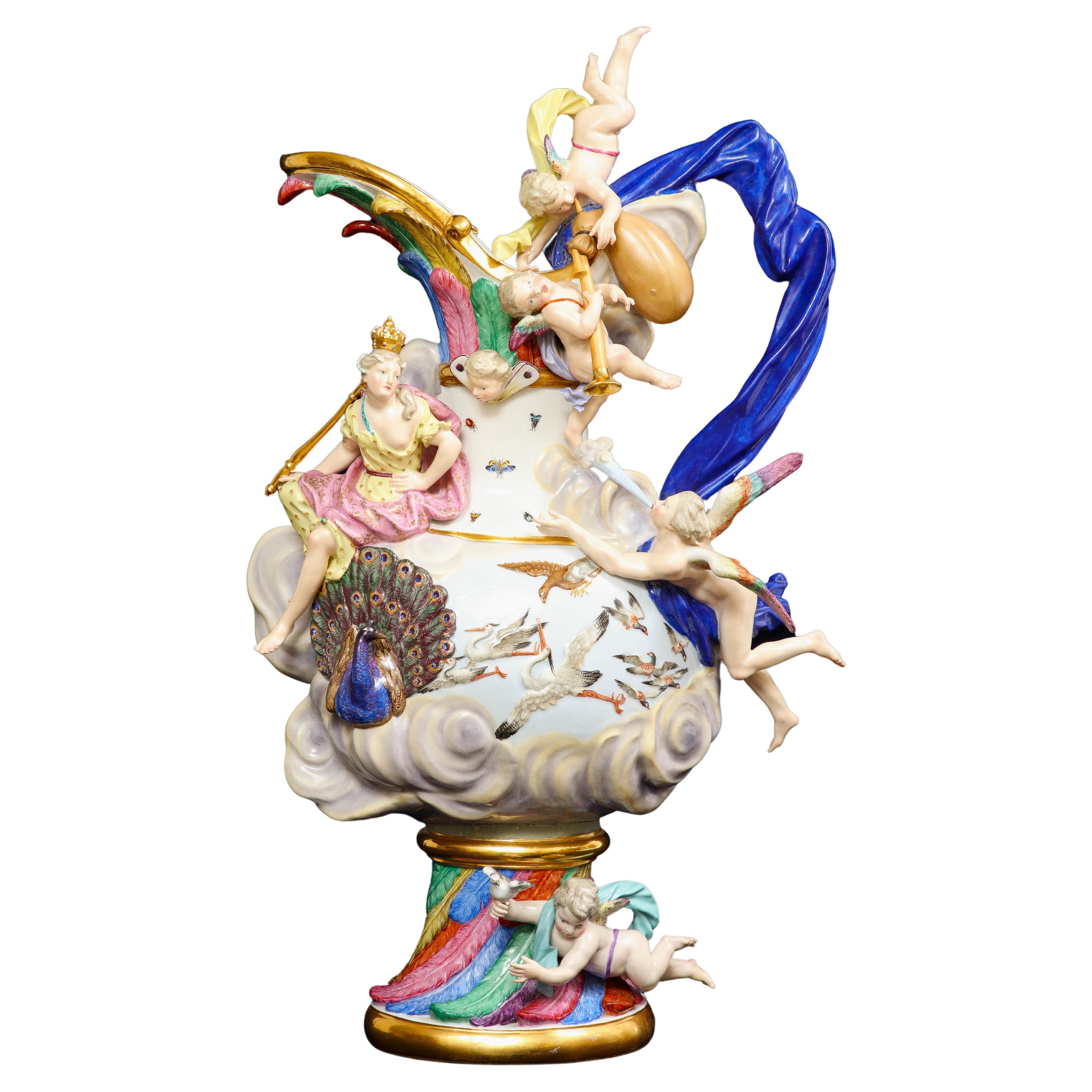 Aiguière "Elements" en porcelaine de Meissen du 19e siècle, emblématique de l'air