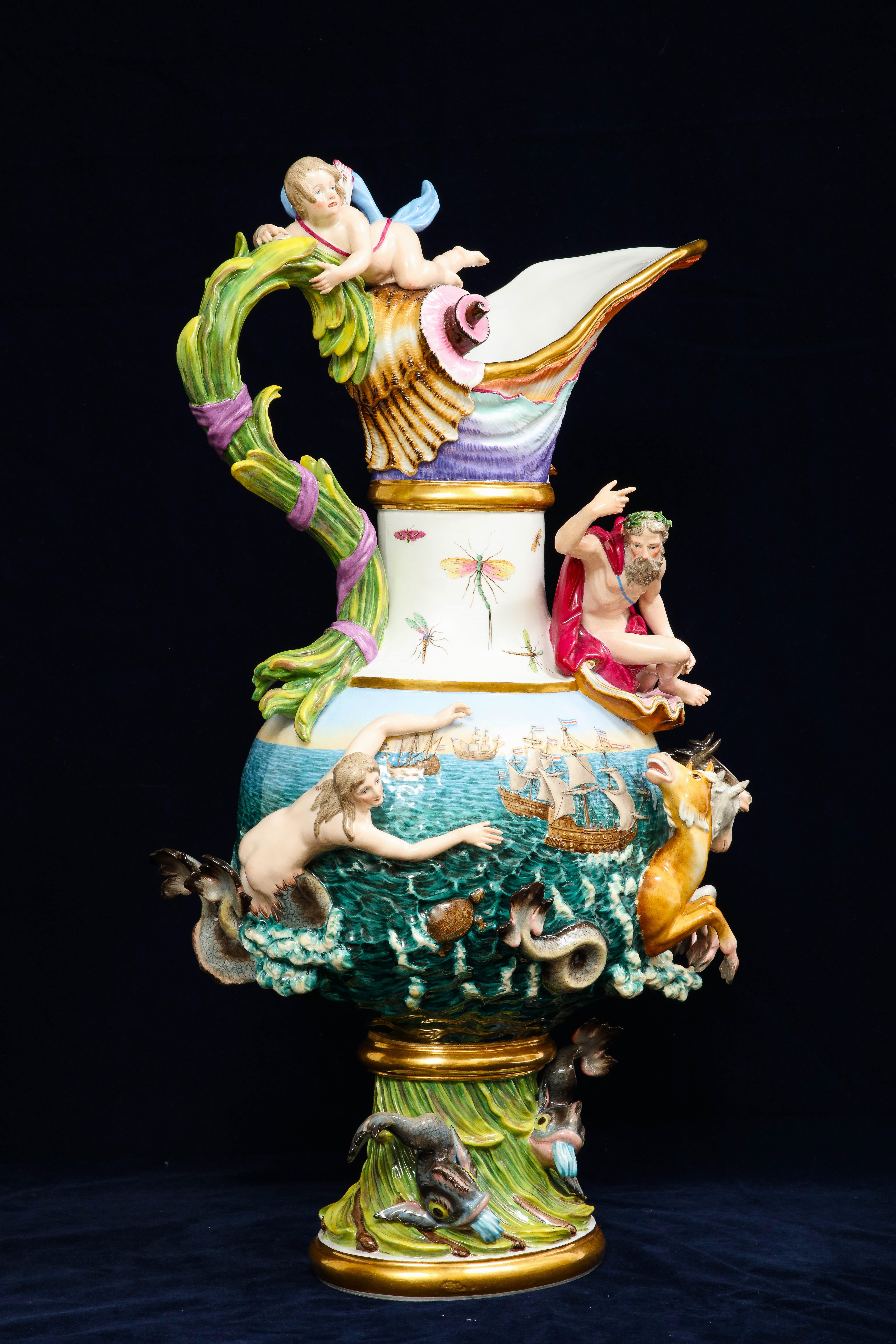 Rococo 19th Century Meissen Porcelain 'Elements' Ewer Emblematic of Water For Sale