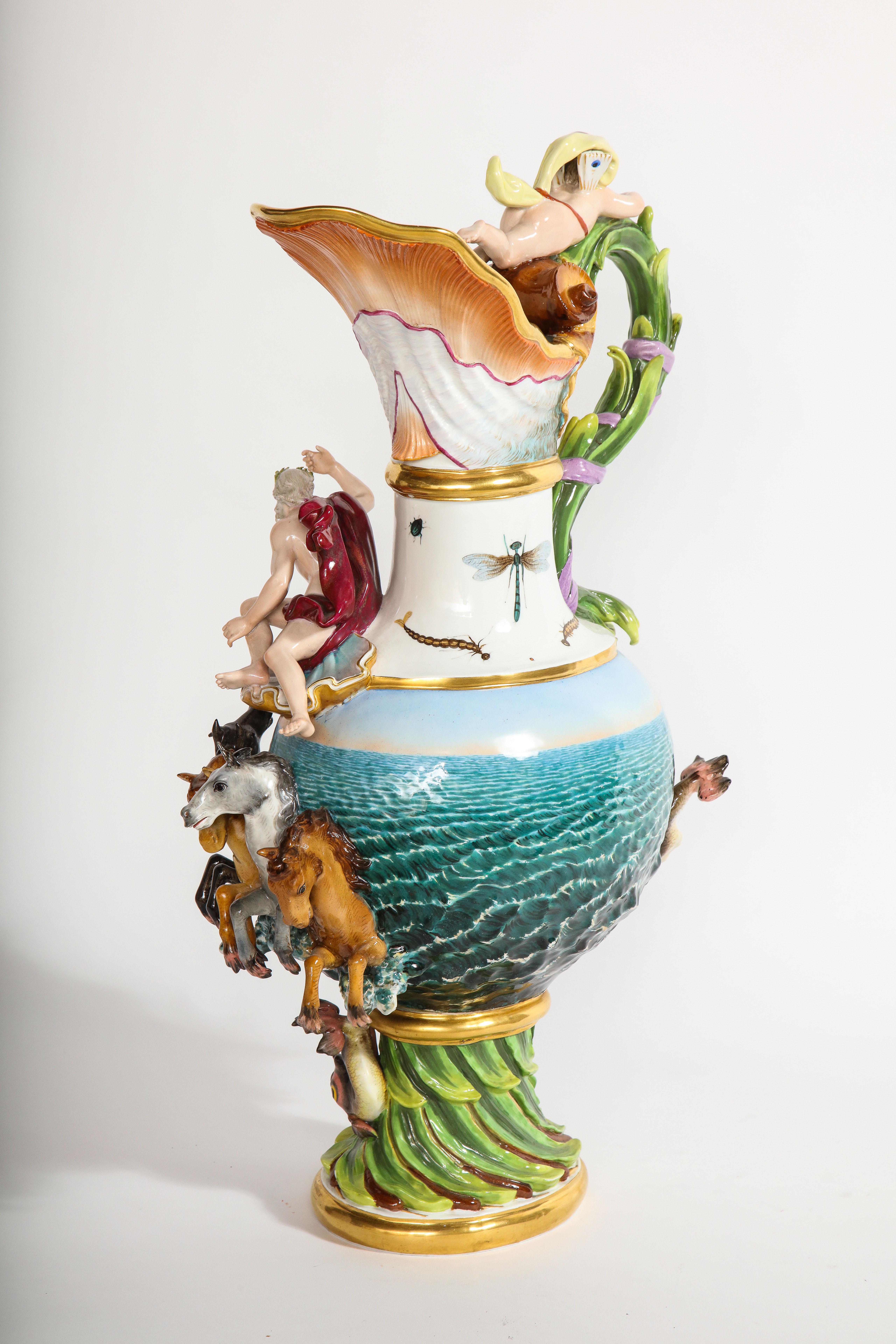 German A 19th Century Meissen Porcelain 'Elements' Ewer Emblematic of Water