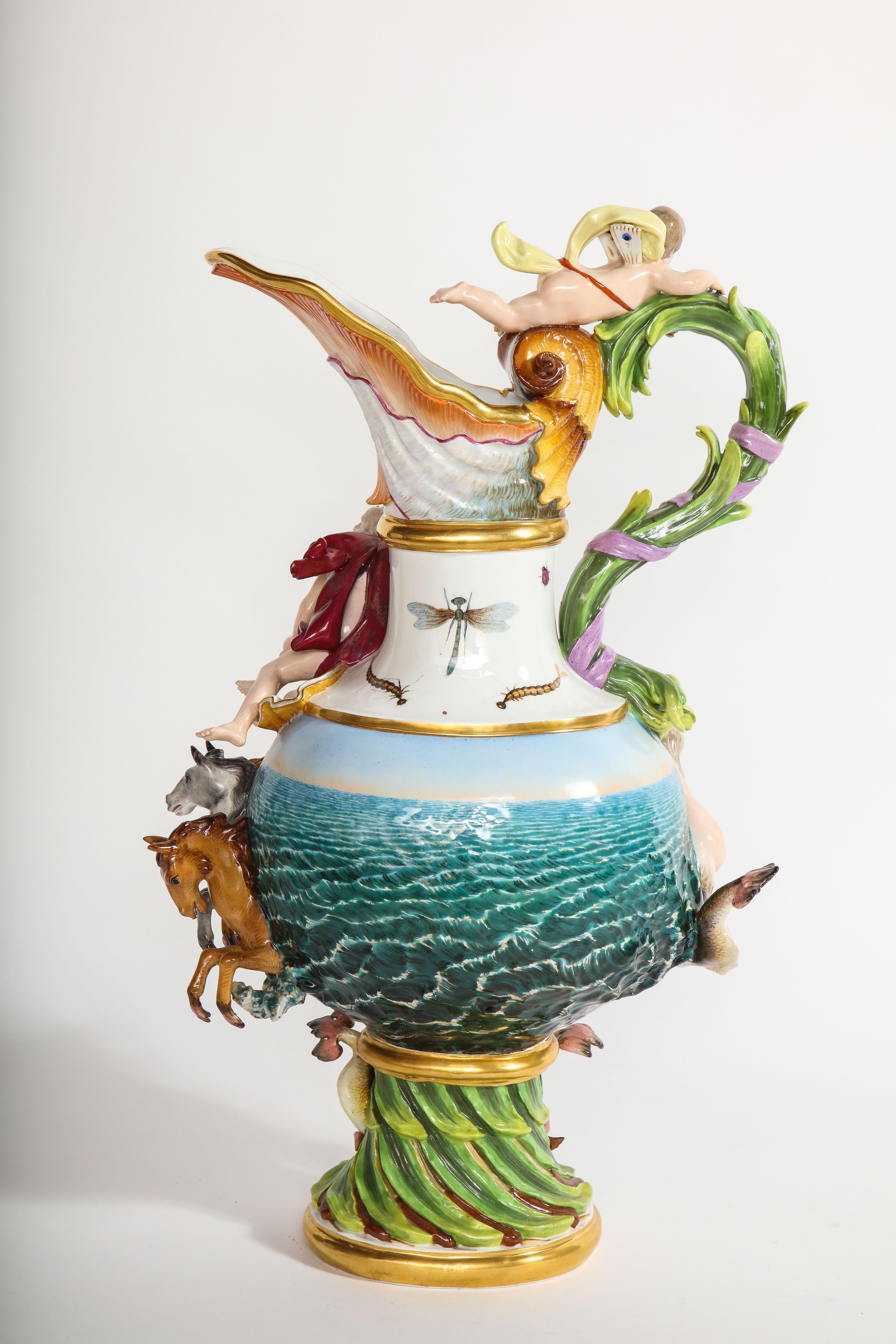 Hand-Painted A 19th Century Meissen Porcelain 'Elements' Ewer Emblematic of Water