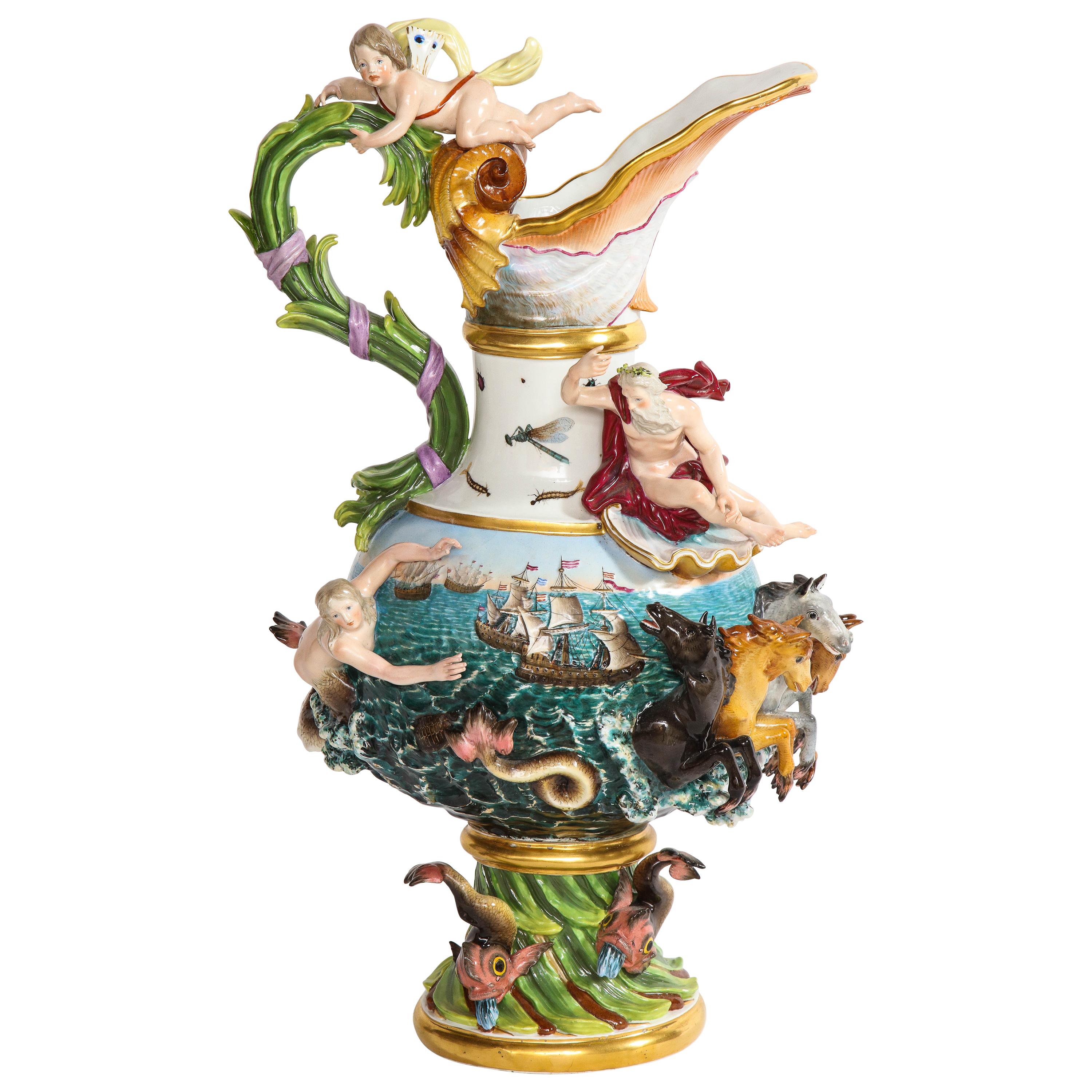 A 19th Century Meissen Porcelain 'Elements' Ewer Emblematic of Water