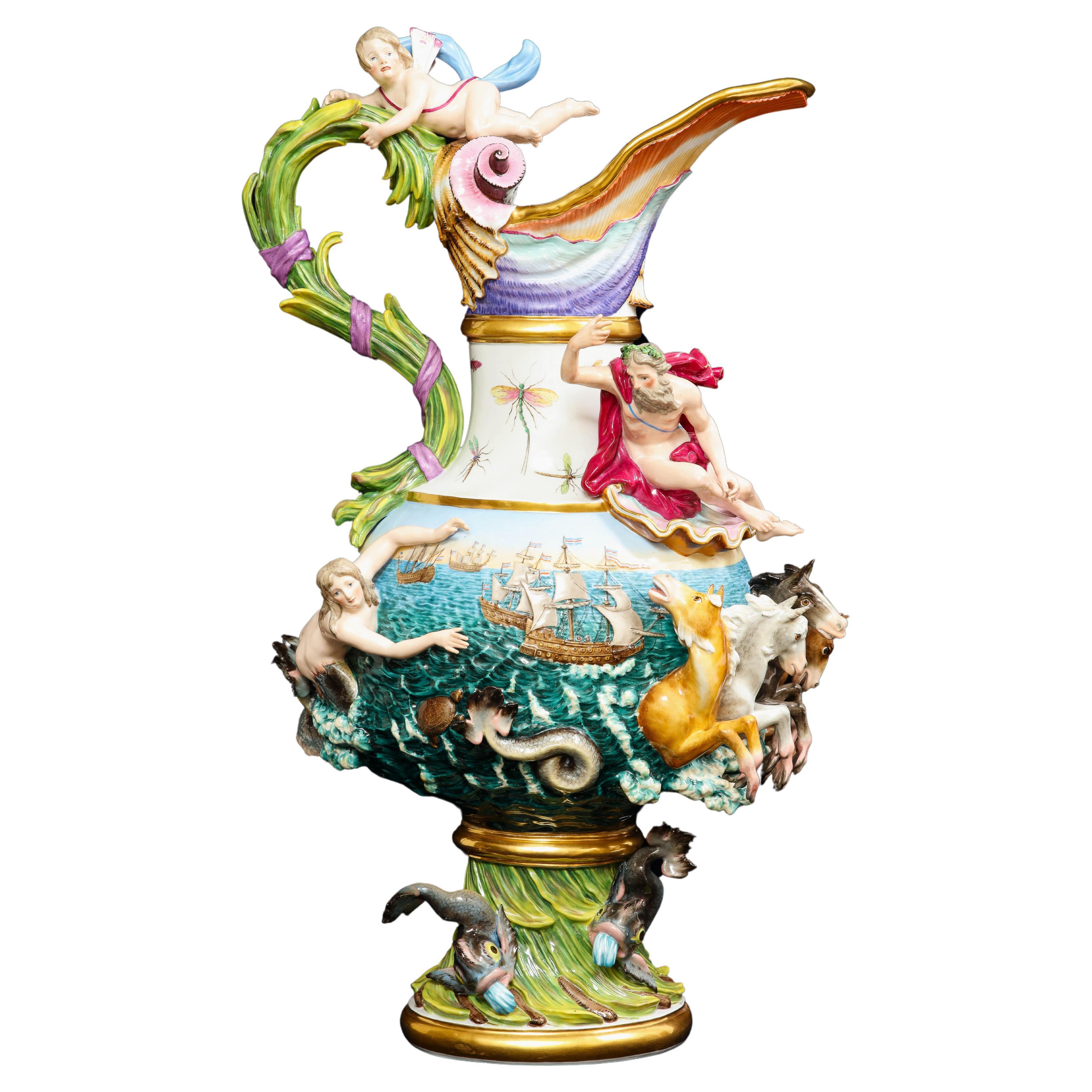 19th Century Meissen Porcelain 'Elements' Ewer Emblematic of Water