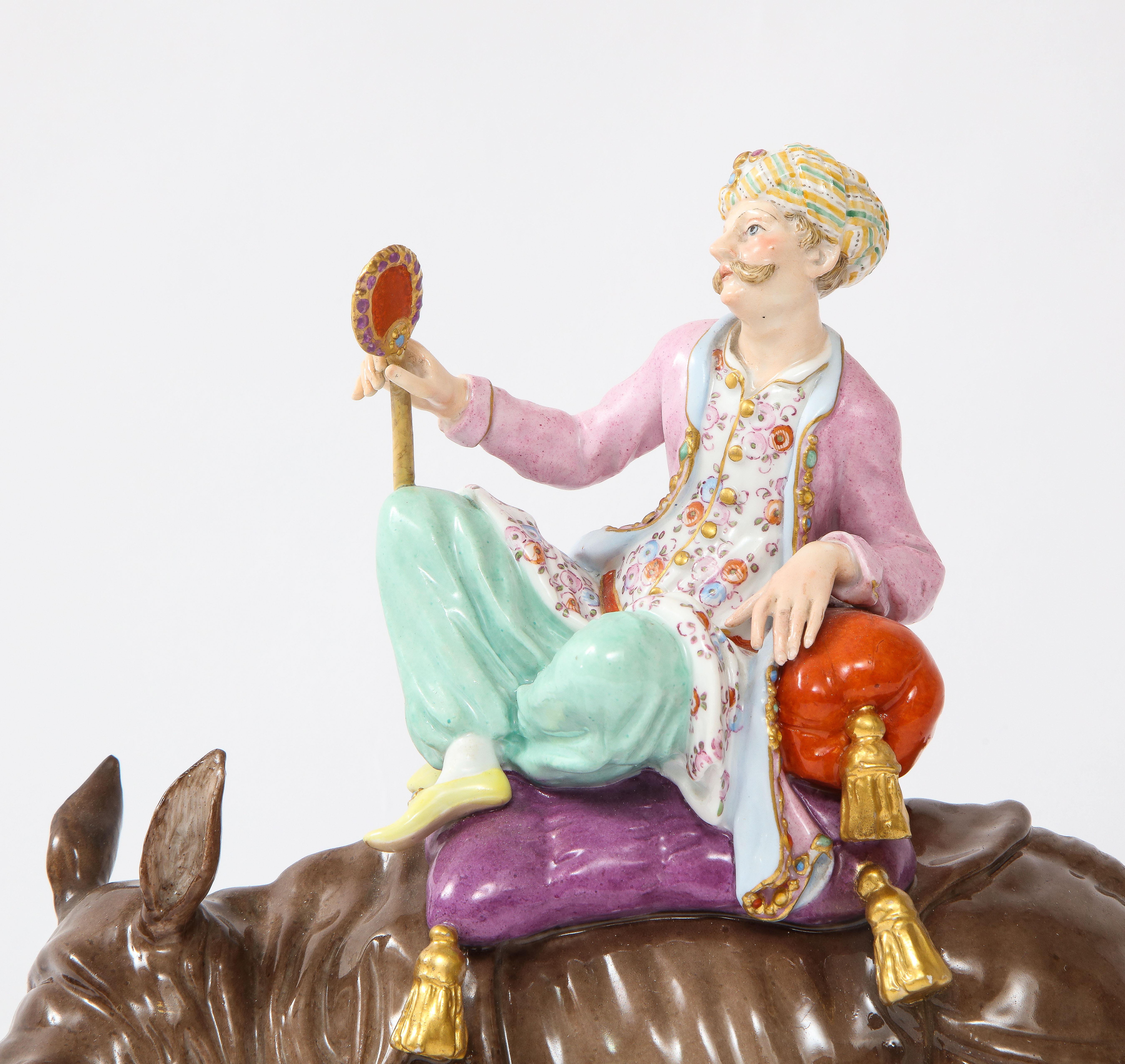 19th Century Meissen Porcelain Figure of a Malabar Man on a Rhinoceros For Sale 4