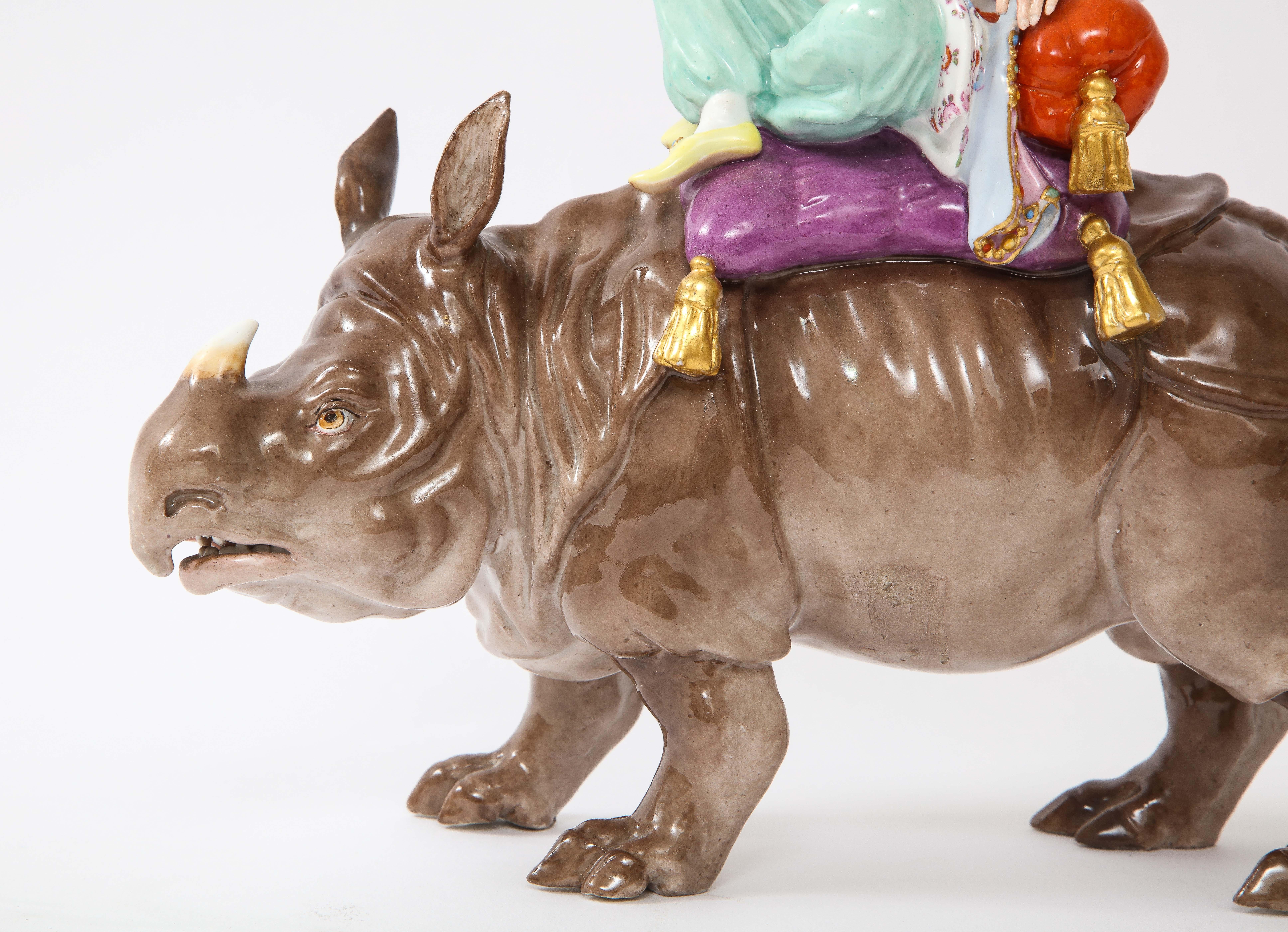 19th Century Meissen Porcelain Figure of a Malabar Man on a Rhinoceros For Sale 5