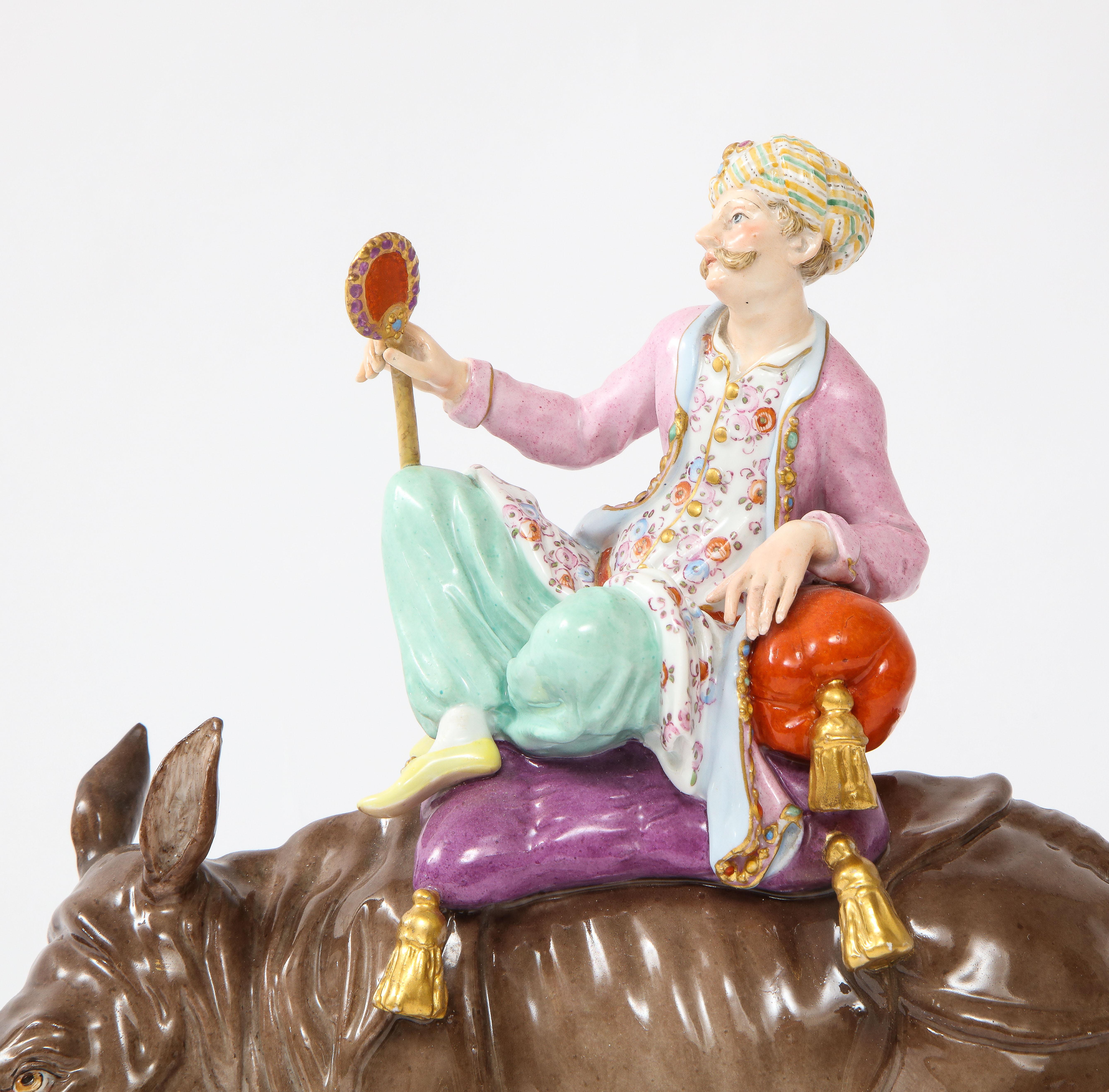 Meissener Porzellanfigur eines Malabar-Mannes auf einem Rhinoceros aus dem 19. Jahrhundert im Angebot 7