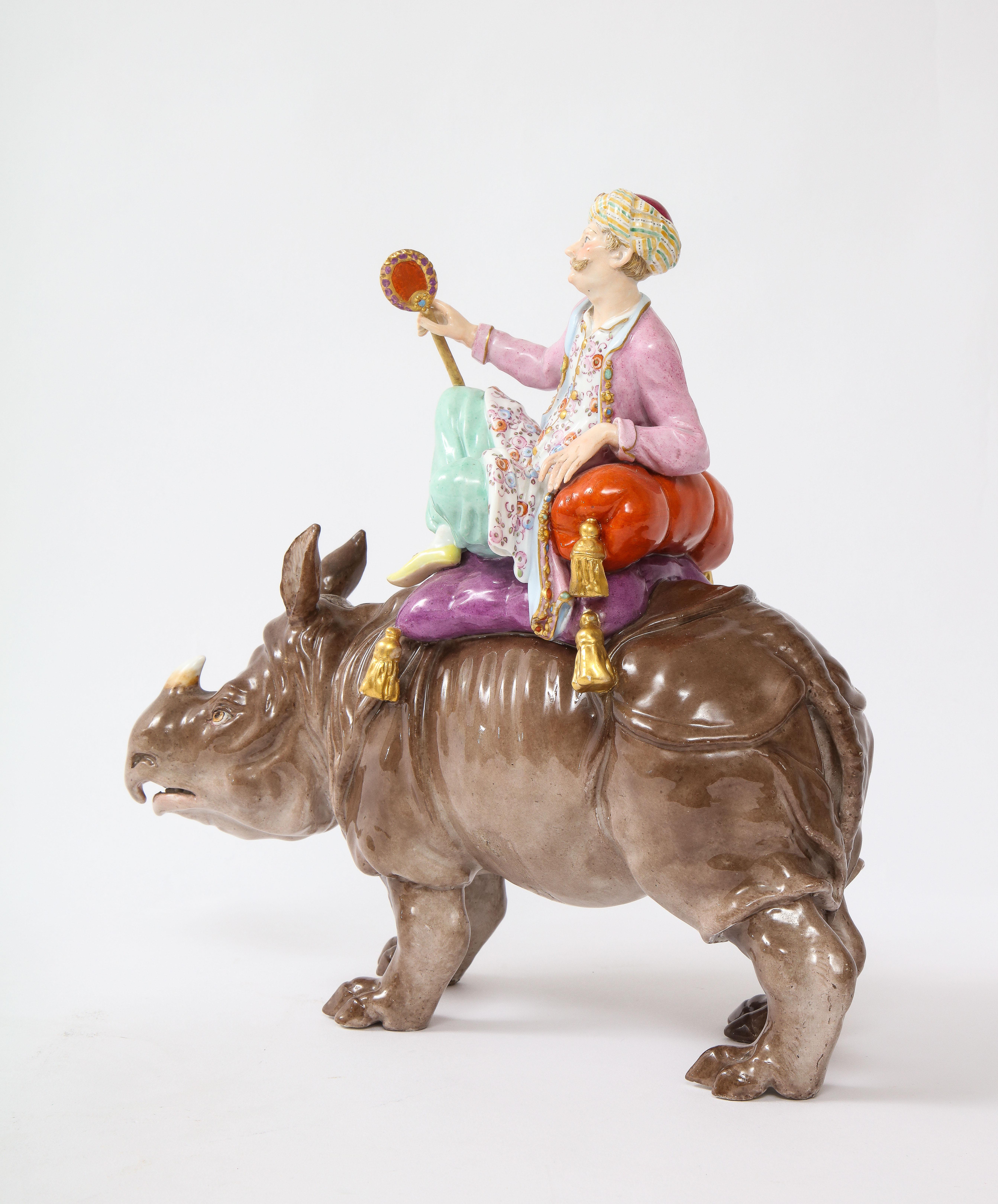 19th Century Meissen Porcelain Figure of a Malabar Man on a Rhinoceros For Sale 3