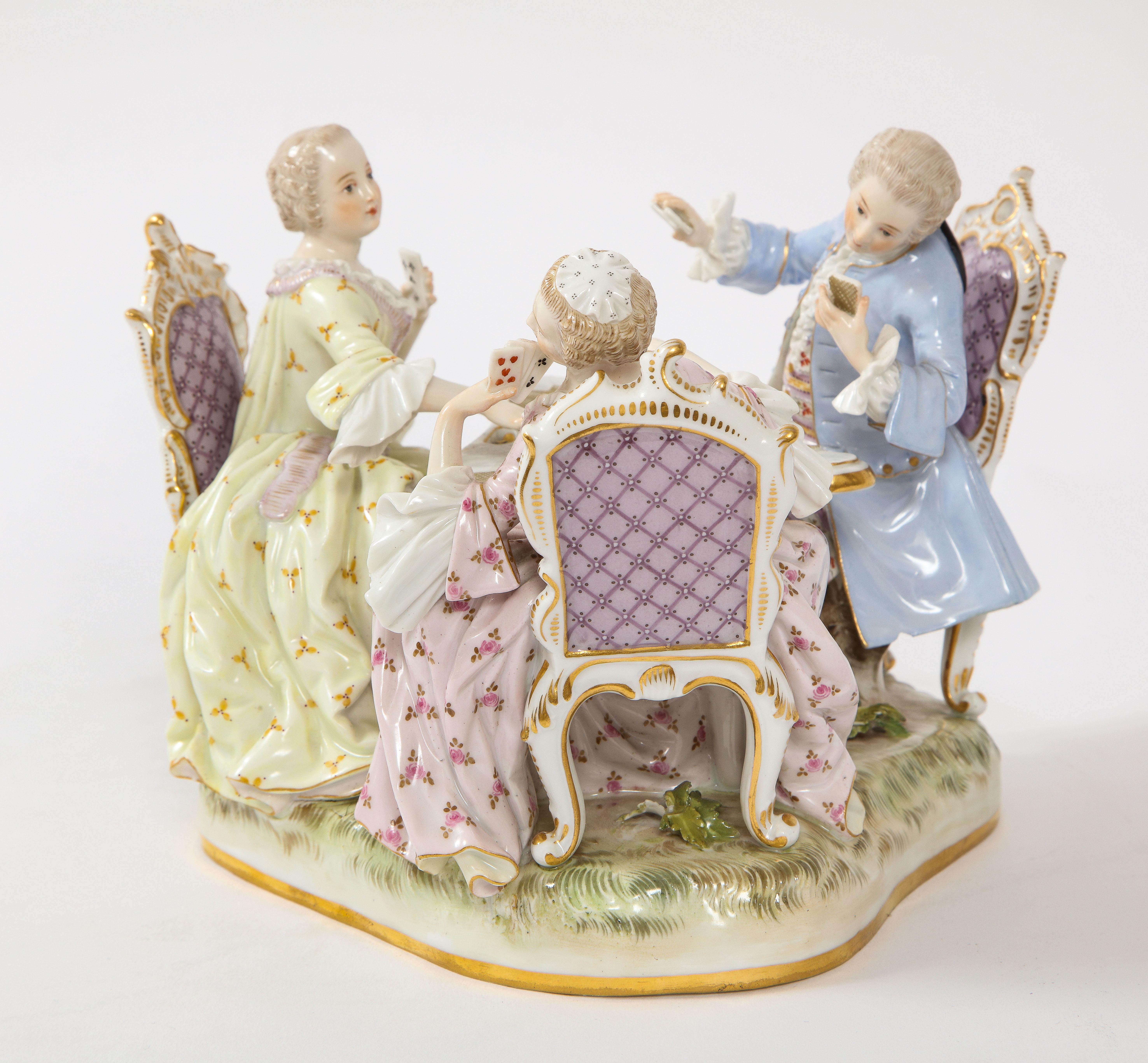 19th Century Meissen Porcelain Group of Three Card Players Gallant Figures 3