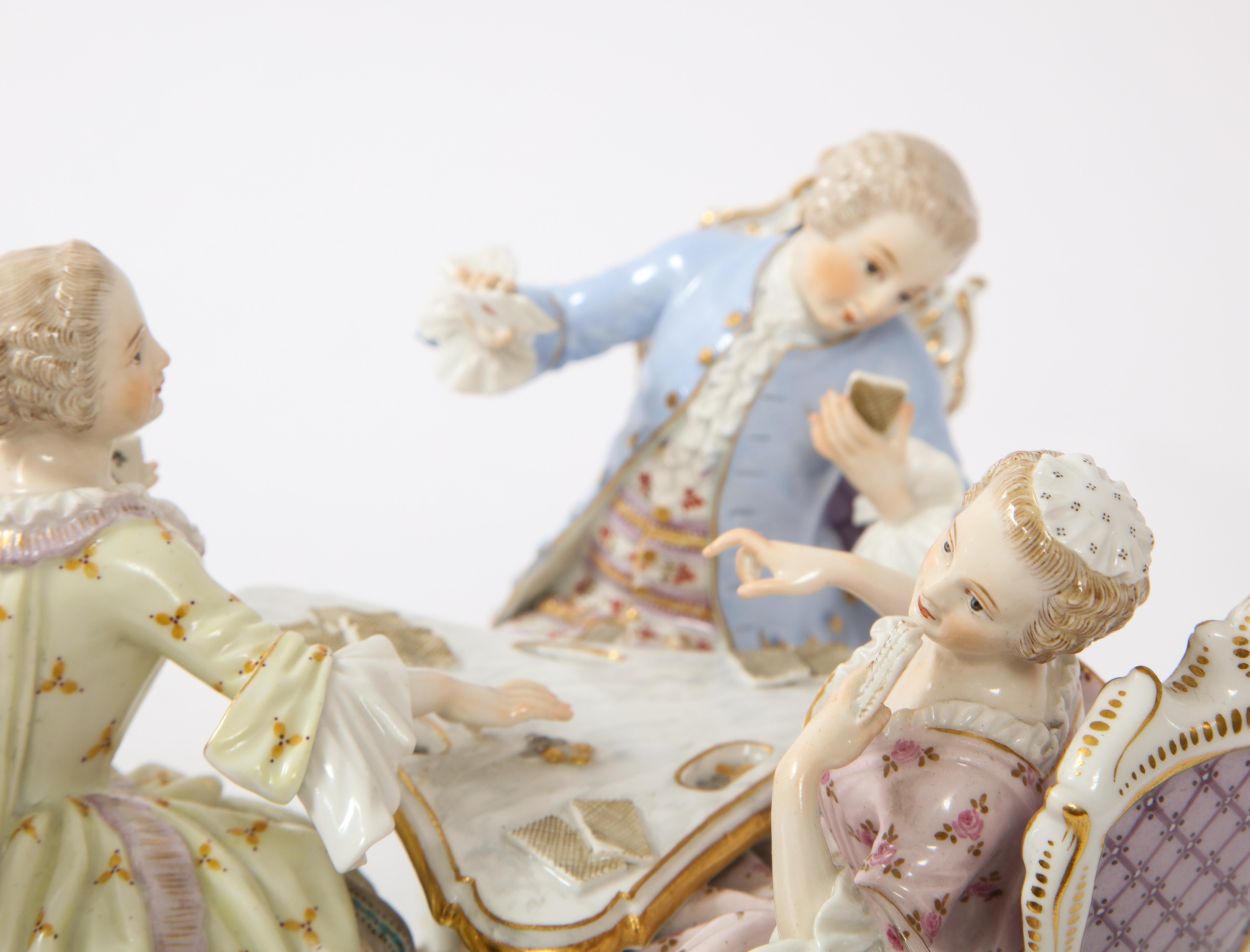 19th Century Meissen Porcelain Group of Three Card Players Gallant Figures 4
