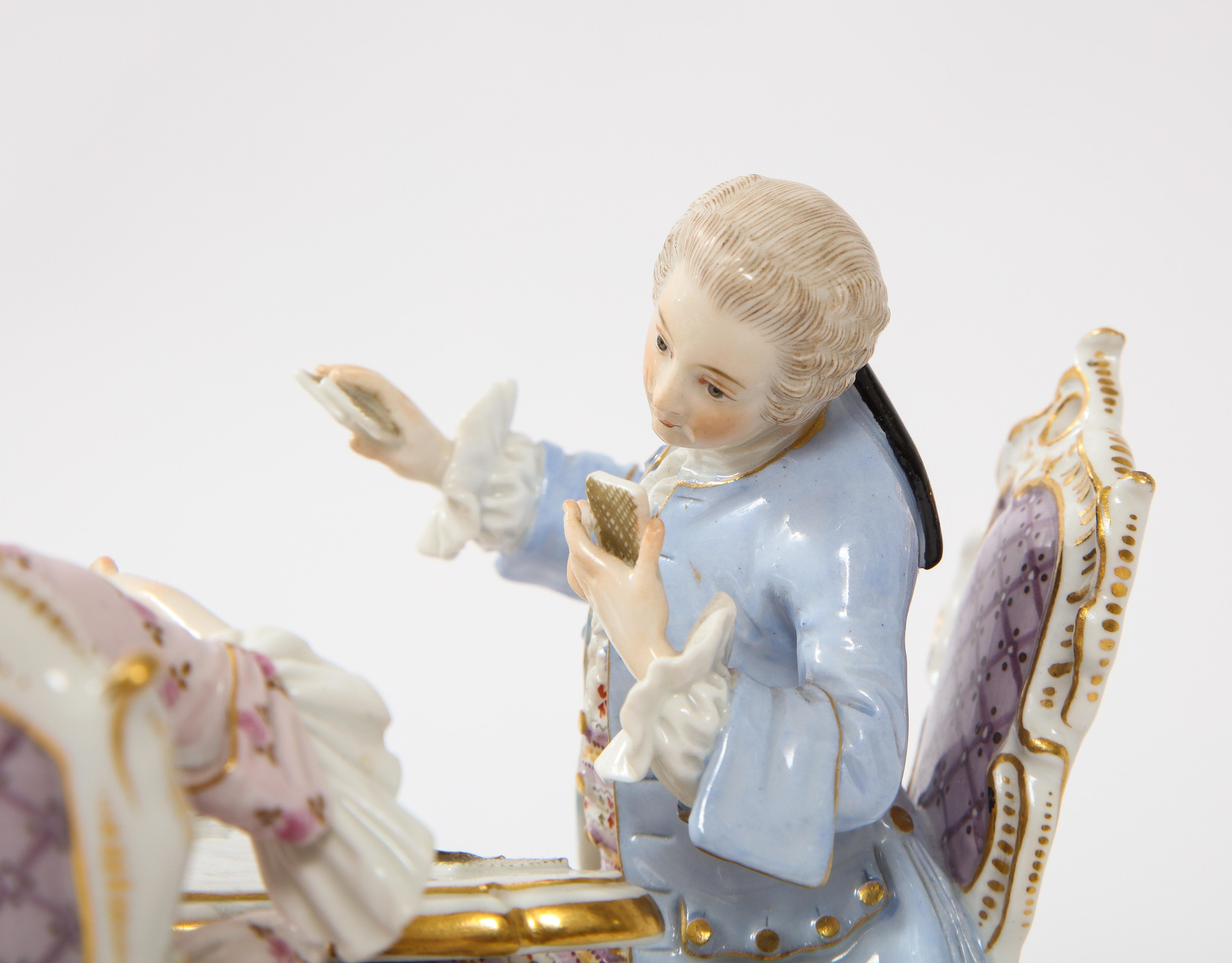 19th Century Meissen Porcelain Group of Three Card Players Gallant Figures 7