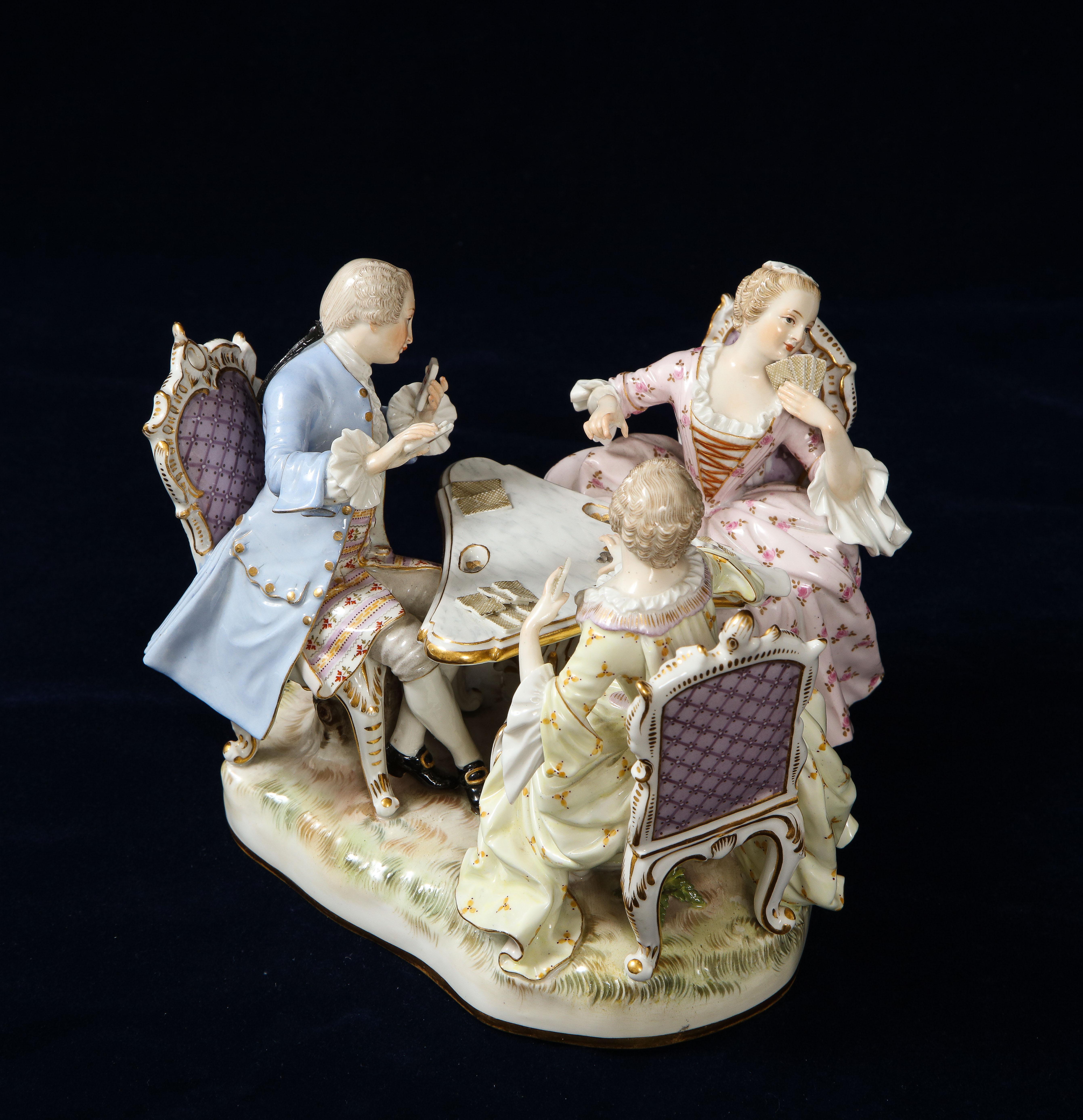 German 19th Century Meissen Porcelain Group of Three Card Players Gallant Figures