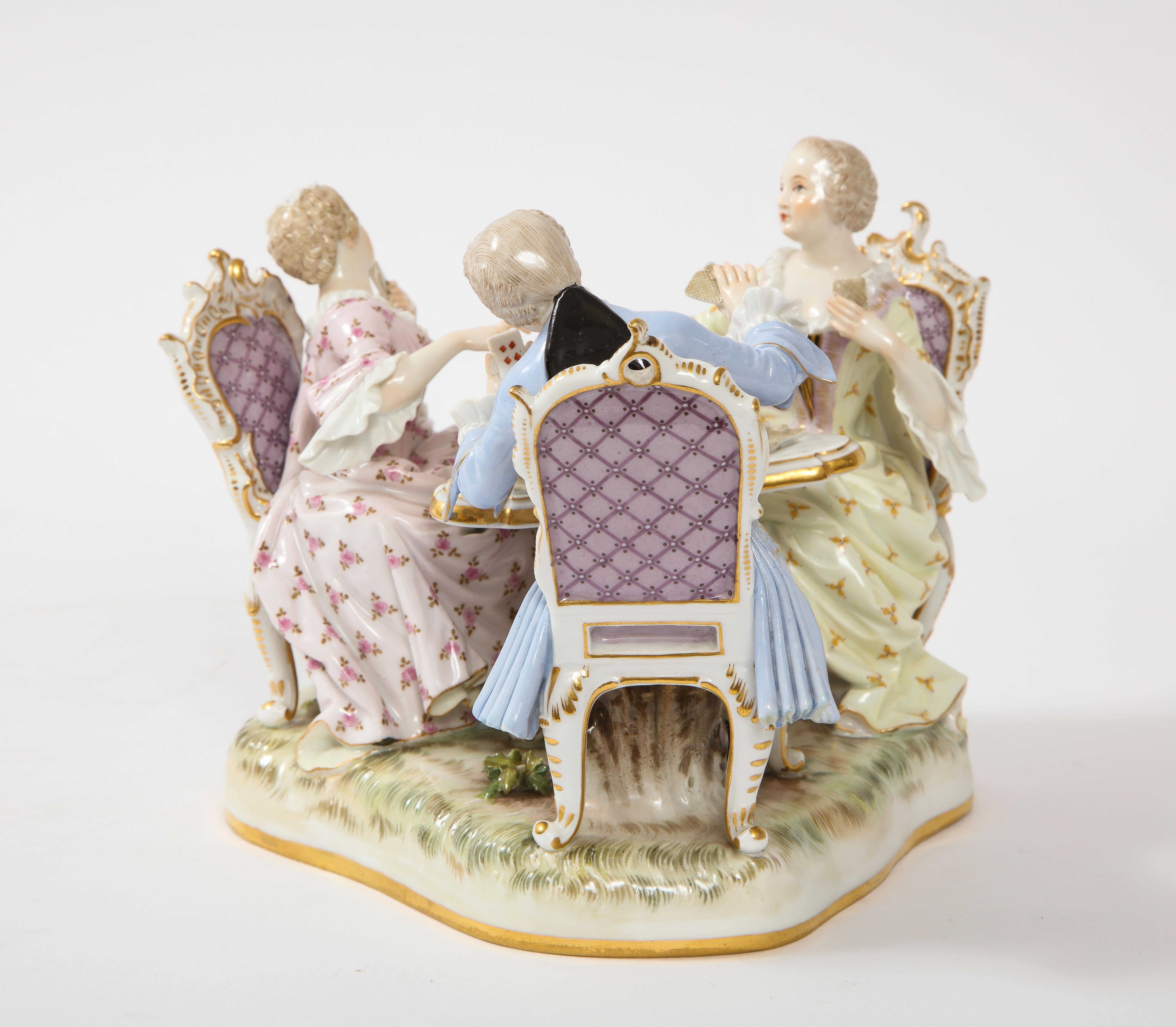 19th Century Meissen Porcelain Group of Three Card Players Gallant Figures In Good Condition In New York, NY