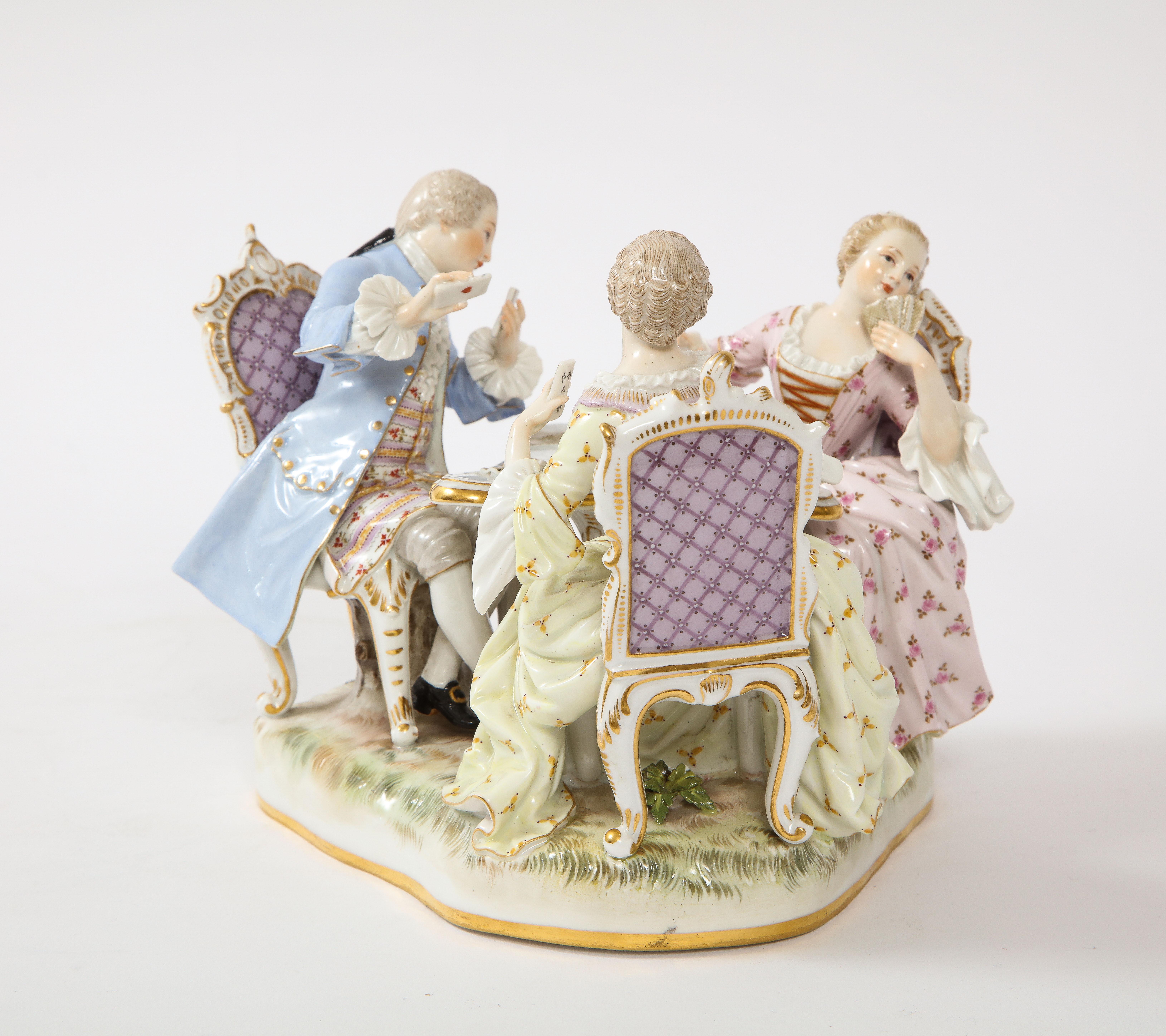 Mid-19th Century 19th Century Meissen Porcelain Group of Three Card Players Gallant Figures