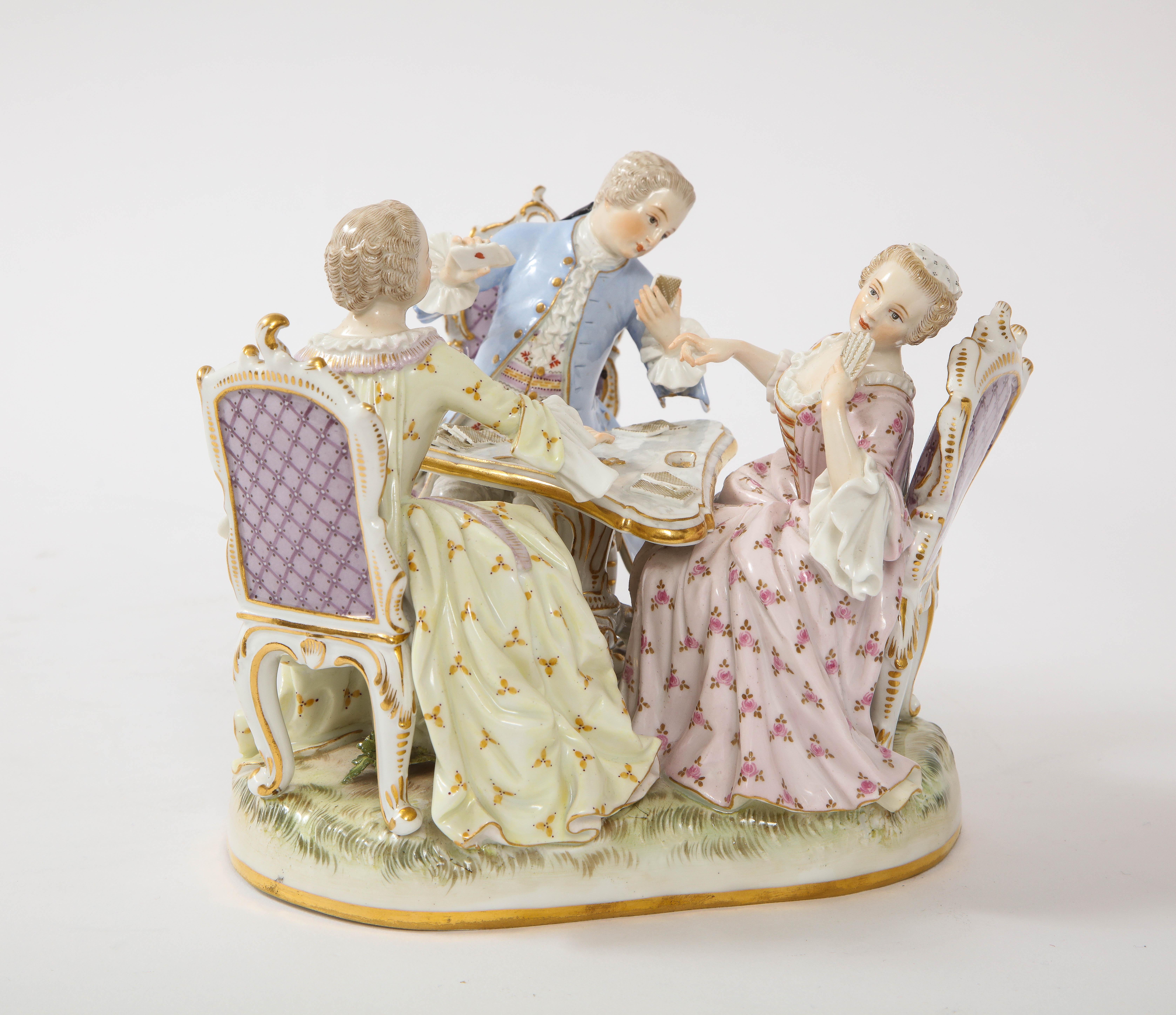 19th Century Meissen Porcelain Group of Three Card Players Gallant Figures 1