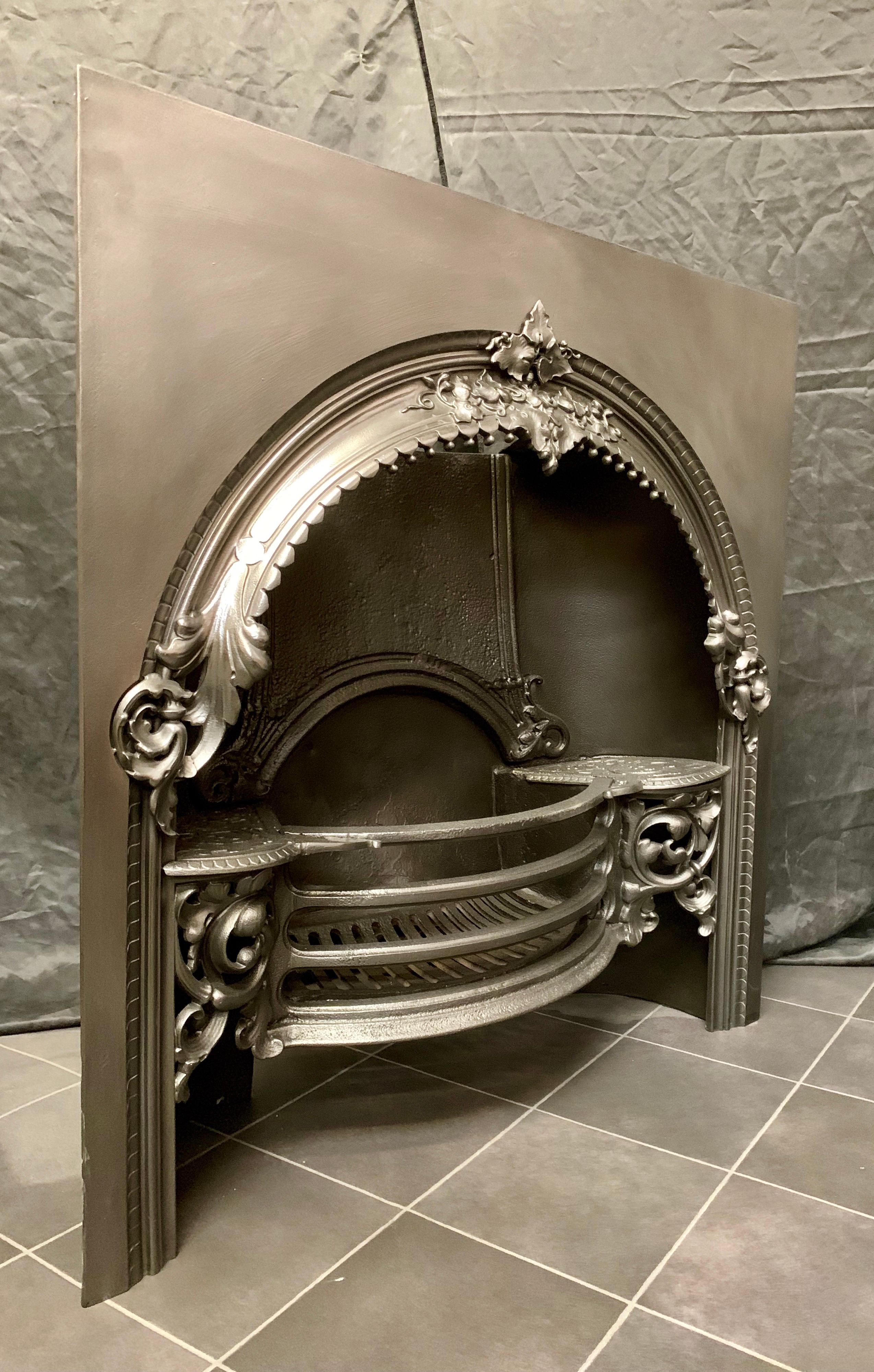 English 19th Century Mid Victorian Cast Iron Register Fireplace Insert
