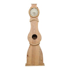 Vintage 19th Century Mora Floor Clock from Sweden, Scraped Finish w/Subtle Gold Accent