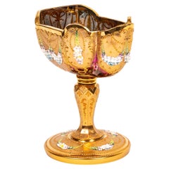 A 19th Century Moser Gilt and Enameled Amethyst Compote, with Raised Decoration
