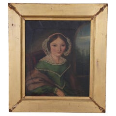 Naives Porträt einer jungen Dame aus dem 19. Jahrhundert