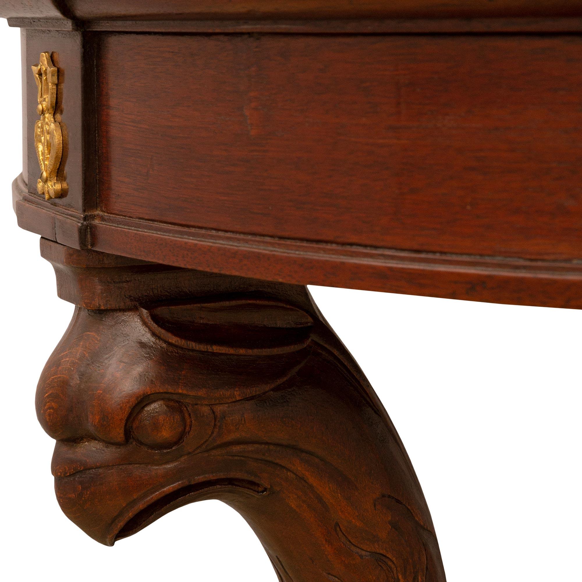 Table d'appoint néo-classique du 19e siècle en acajou, ormeau et marbre Levanto Rouge Bon état - En vente à West Palm Beach, FL