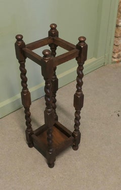A 19th Century Oak Barley Twist Stick Stand or Umbrella Hall Stand