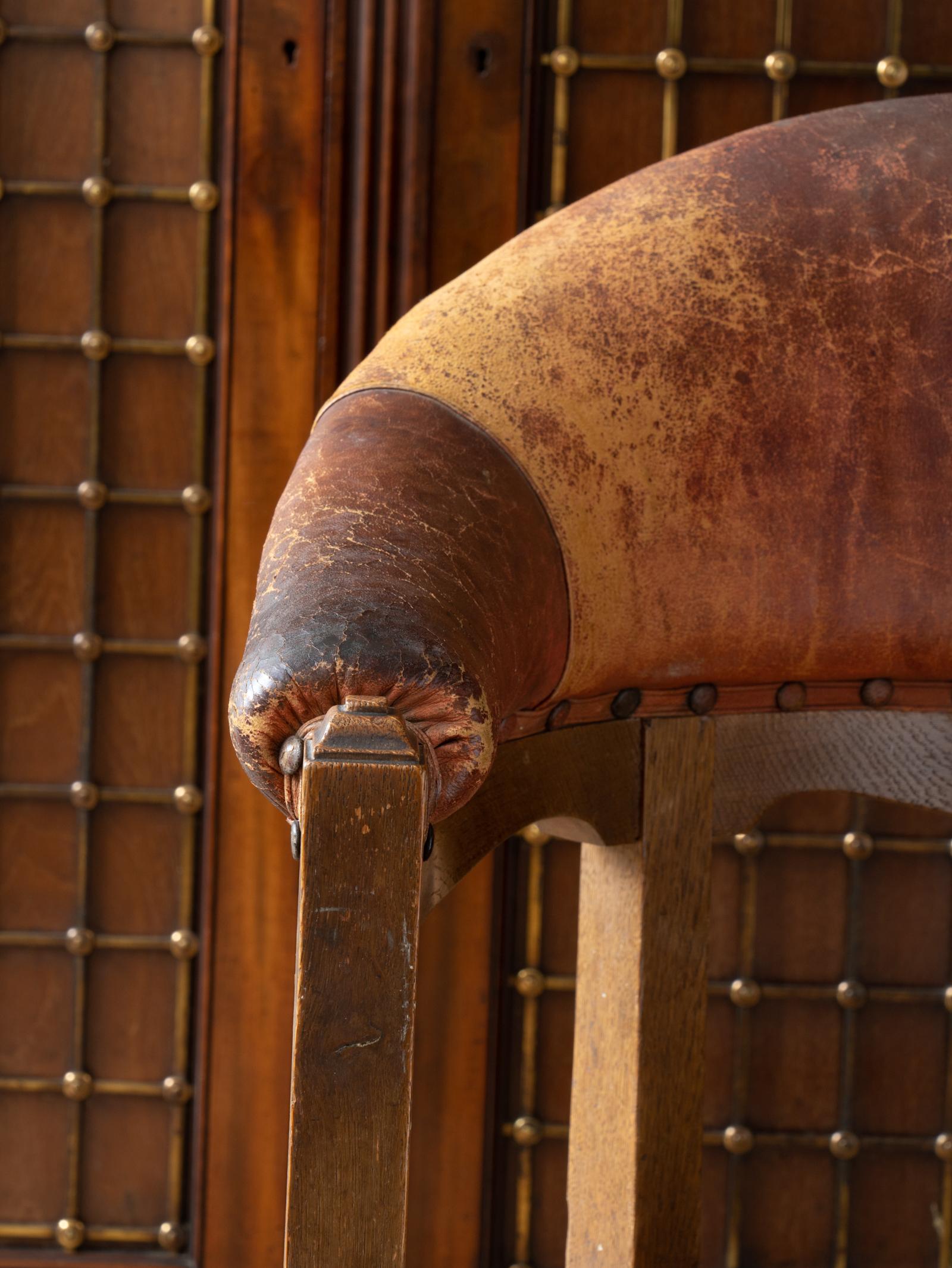 19th Century Oak & Leather Desk Chair 1