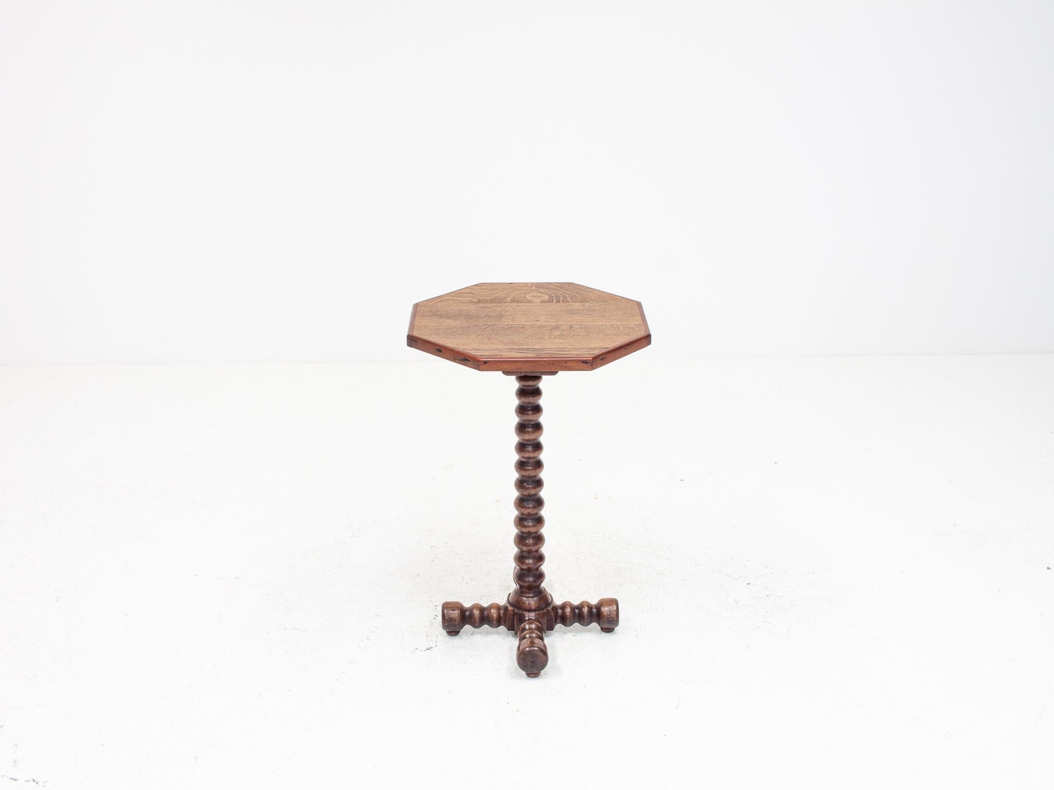 Wood A 19th Century Octagonal Topped Rustic Bobbin Based Occasional Table in Oak