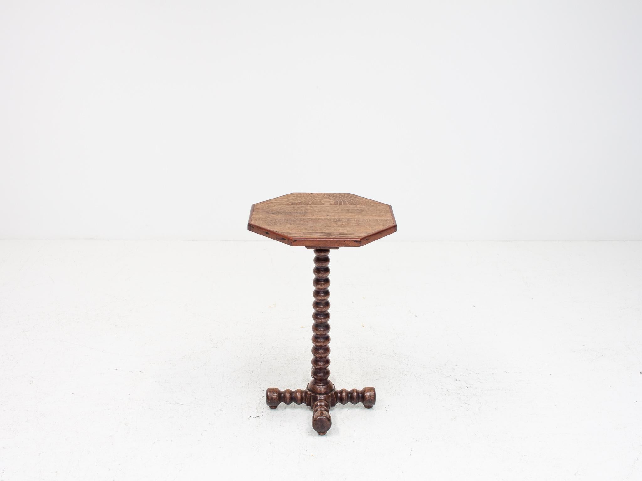 A 19th Century Octagonal Topped Rustic Bobbin Based Occasional Table in Oak 1