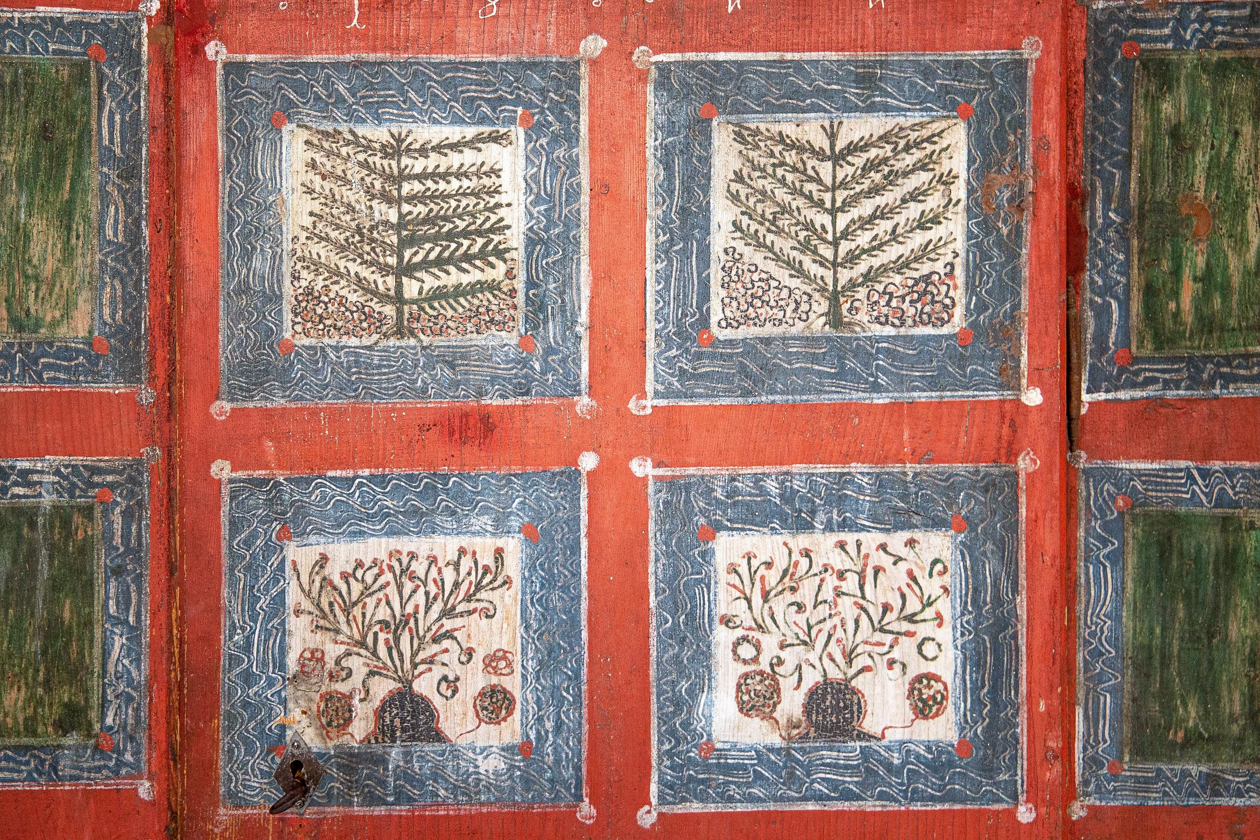 Wood 19th Century Original Hand Painted Bohemian Armoire from Ukraine