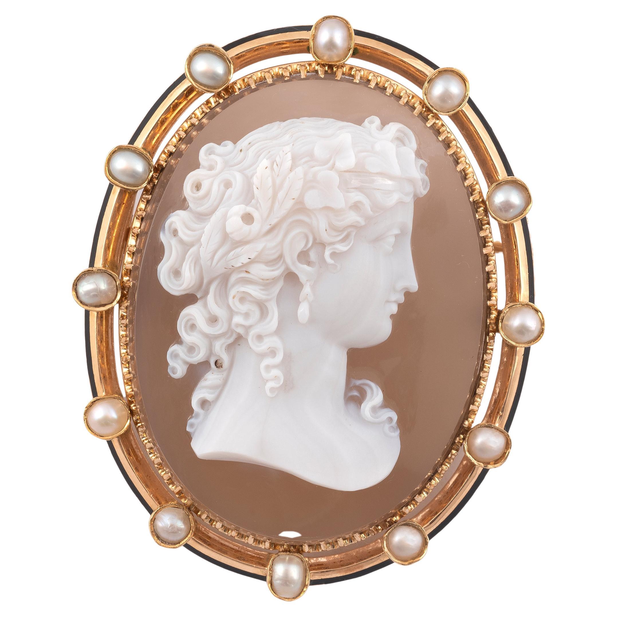 A 19th Century Oval Hardstone Cameo Brooch  For Sale