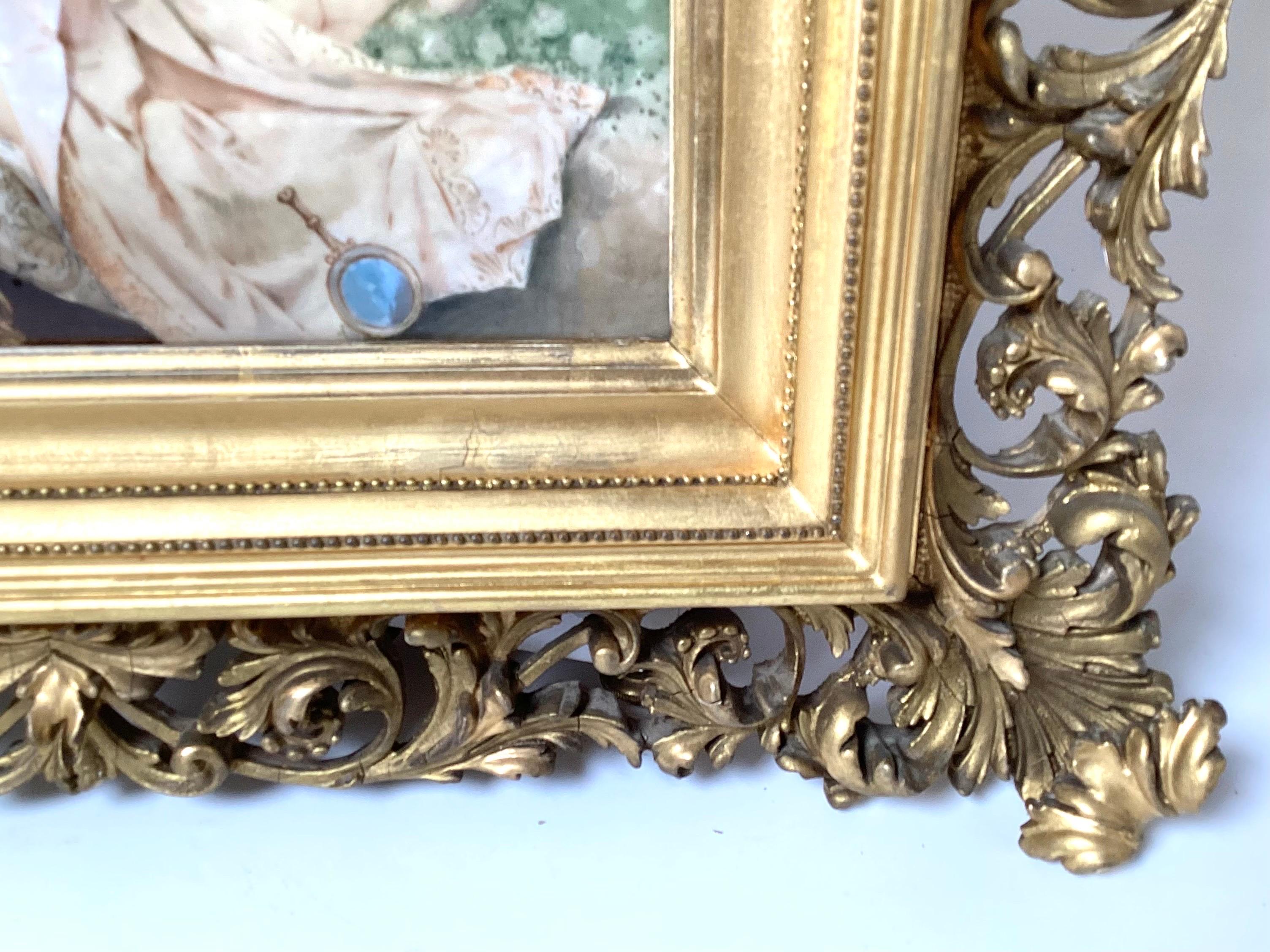 19th Century Painting on Porcelain in Gilt Frame For Sale 4