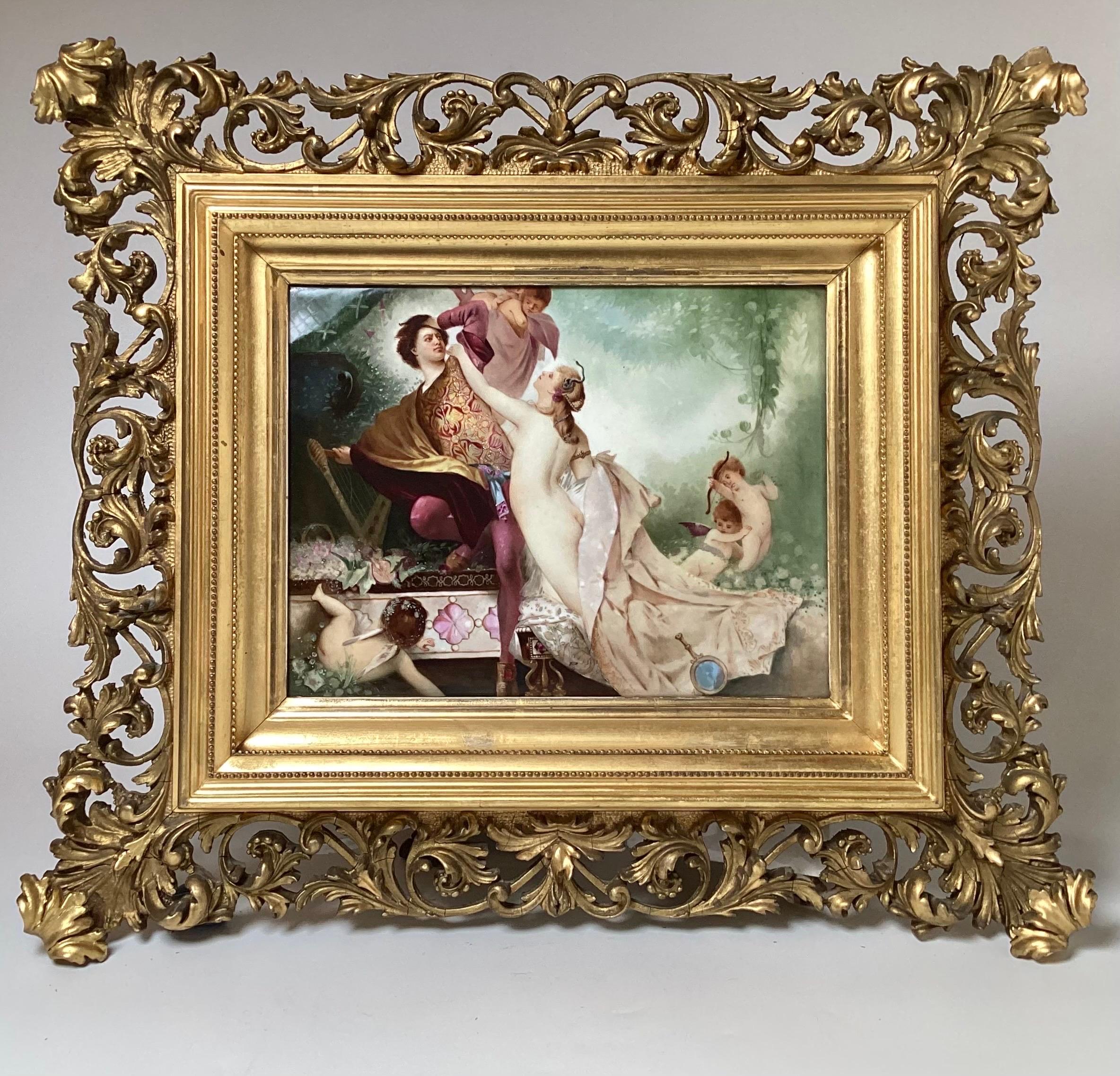 Peinture sur porcelaine du 19e siècle dans un cadre doré en vente 4